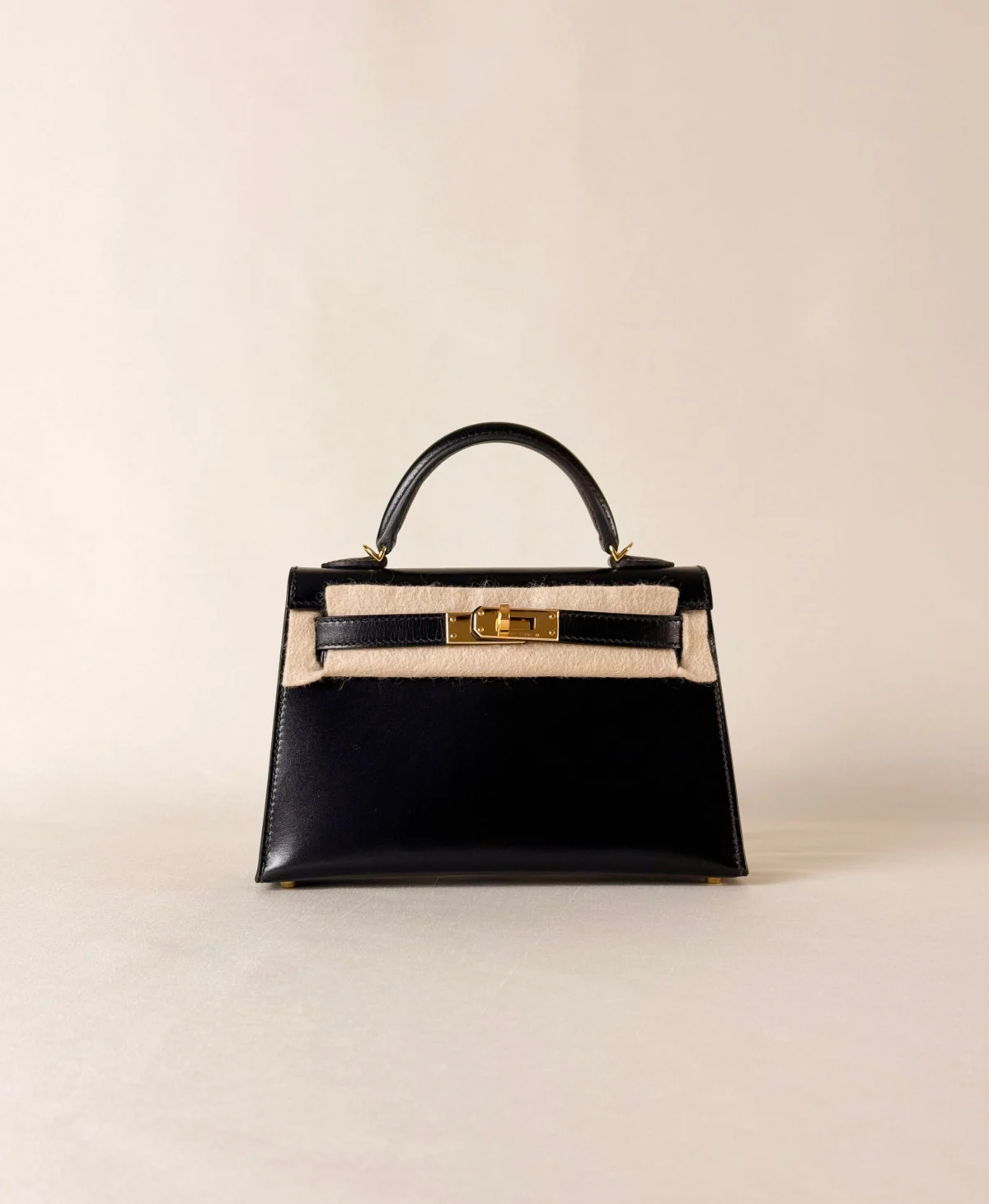 Hermès Mini Kelly box black leather with gold hardware front profile