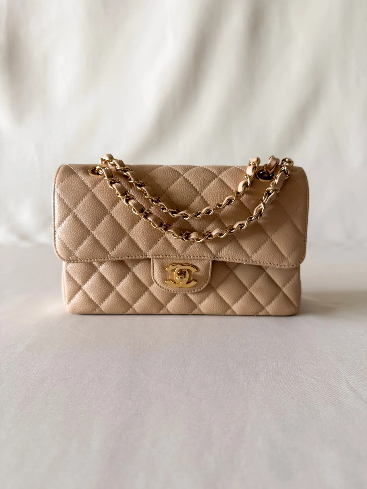 Chanel classic flap small beige caviar with gold hardware - Bagotica Chanel Collection