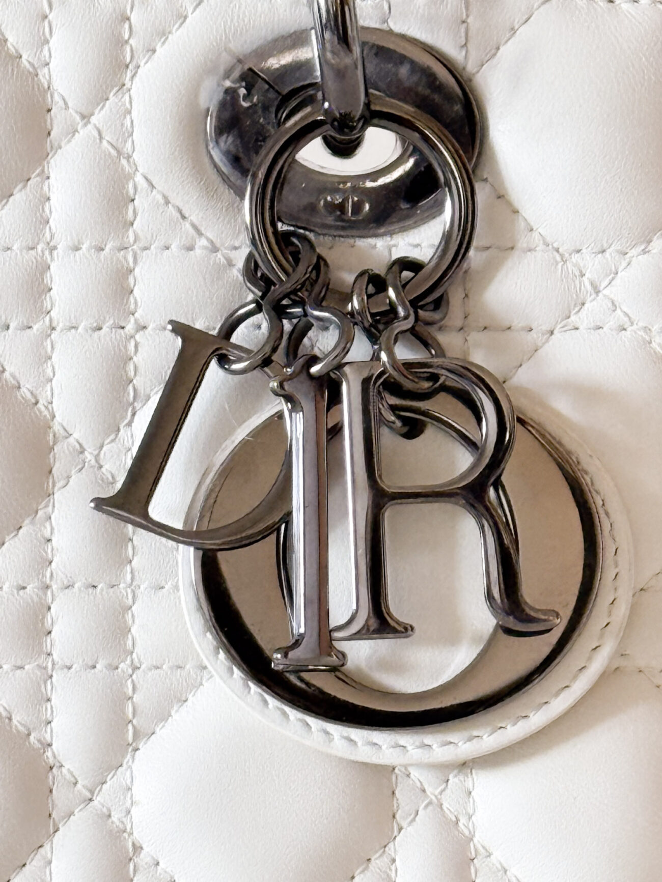 Dior Lady Dior My ABCDior white cannage lambskin black ruthenium hardware detail