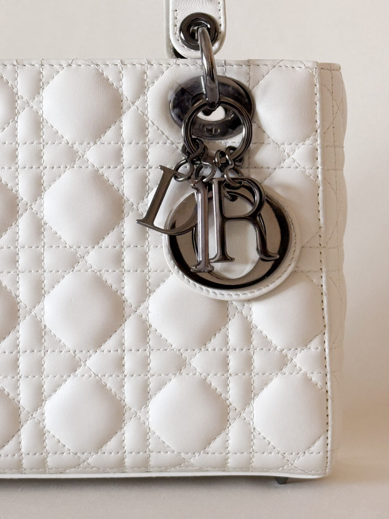Dior Lady Dior My ABCDior white cannage lambskin stitching detail