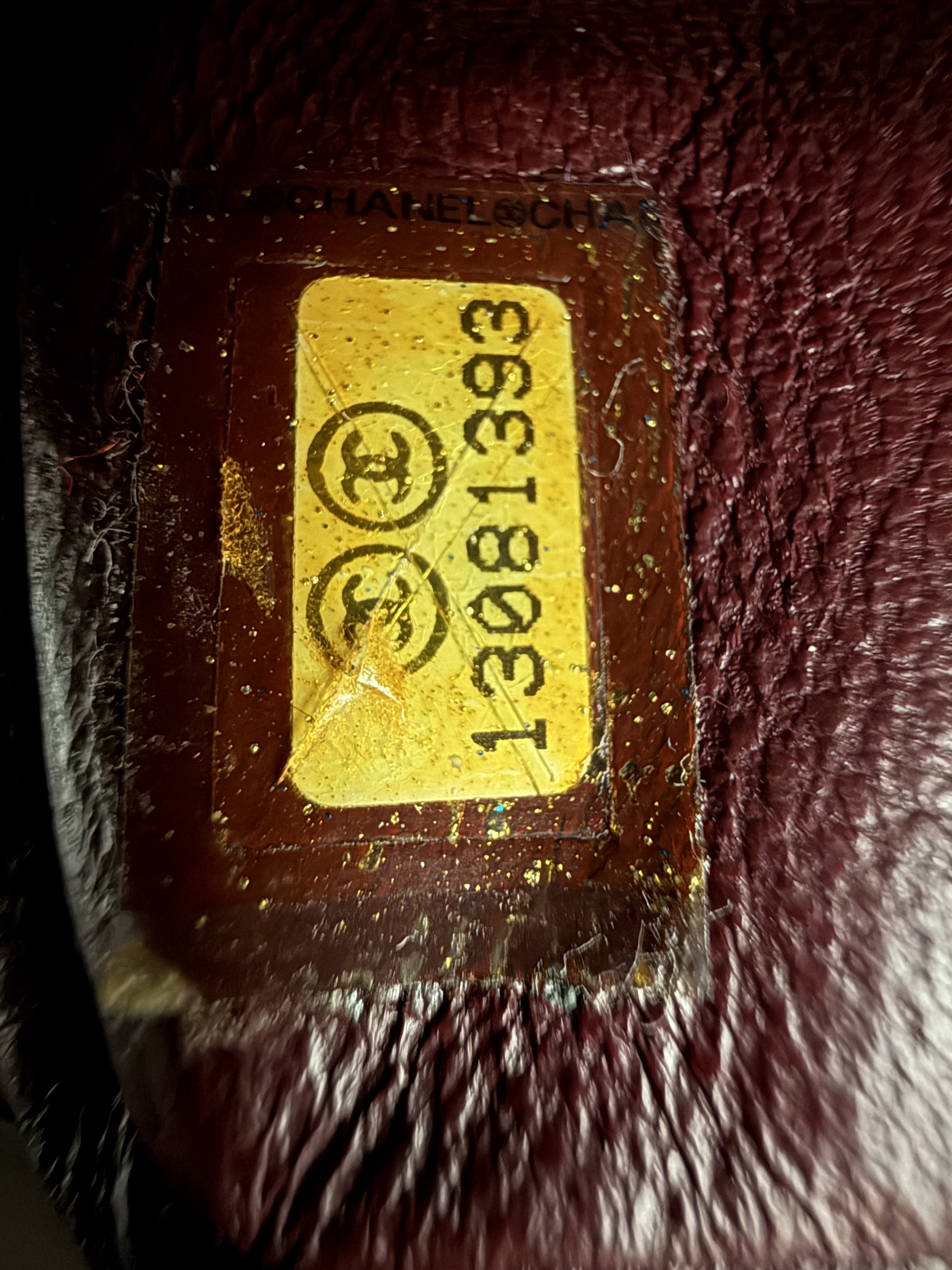 Chanel hologram serial number sticker on leather interior