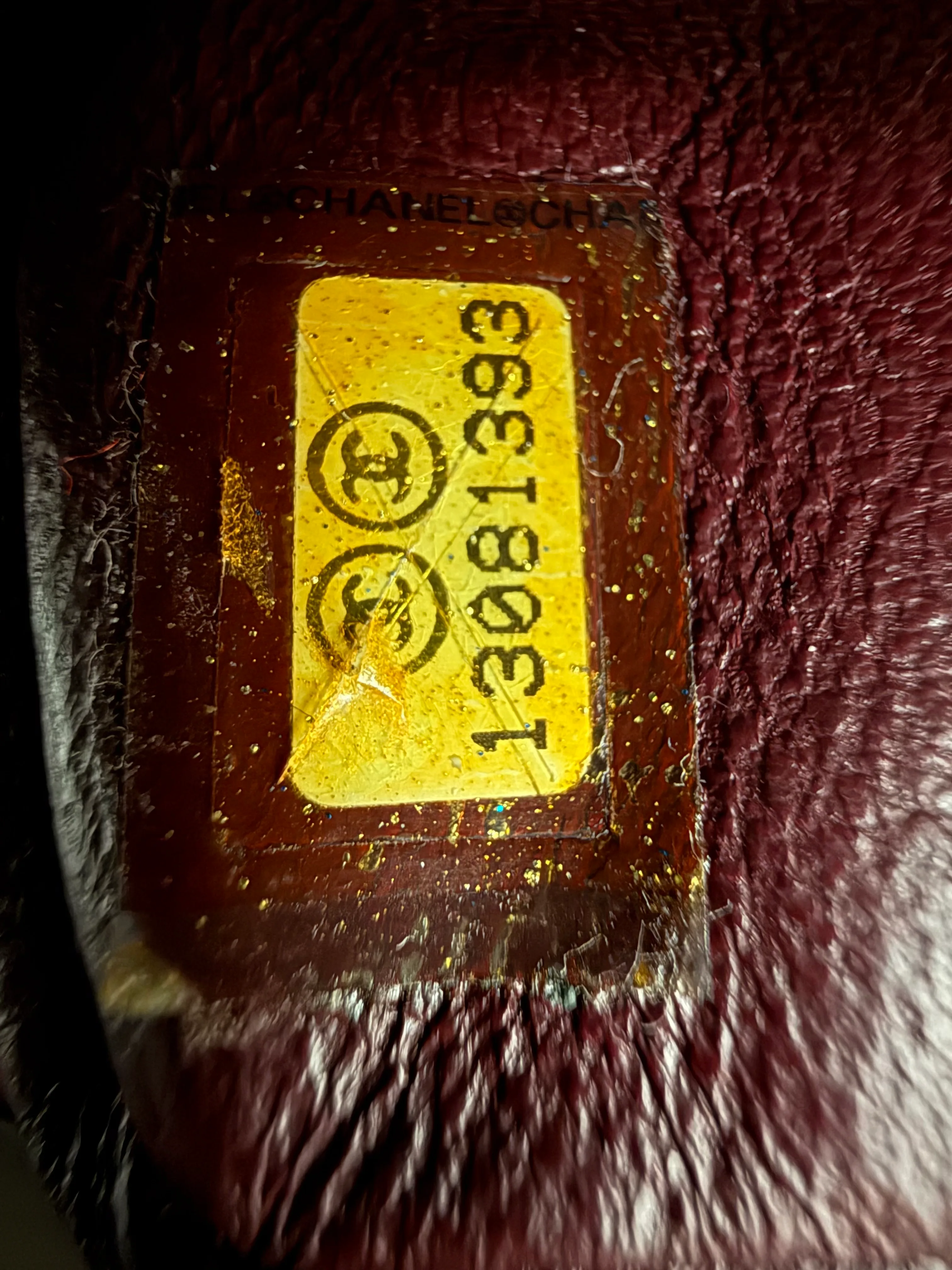 Chanel hologram serial number sticker on leather interior