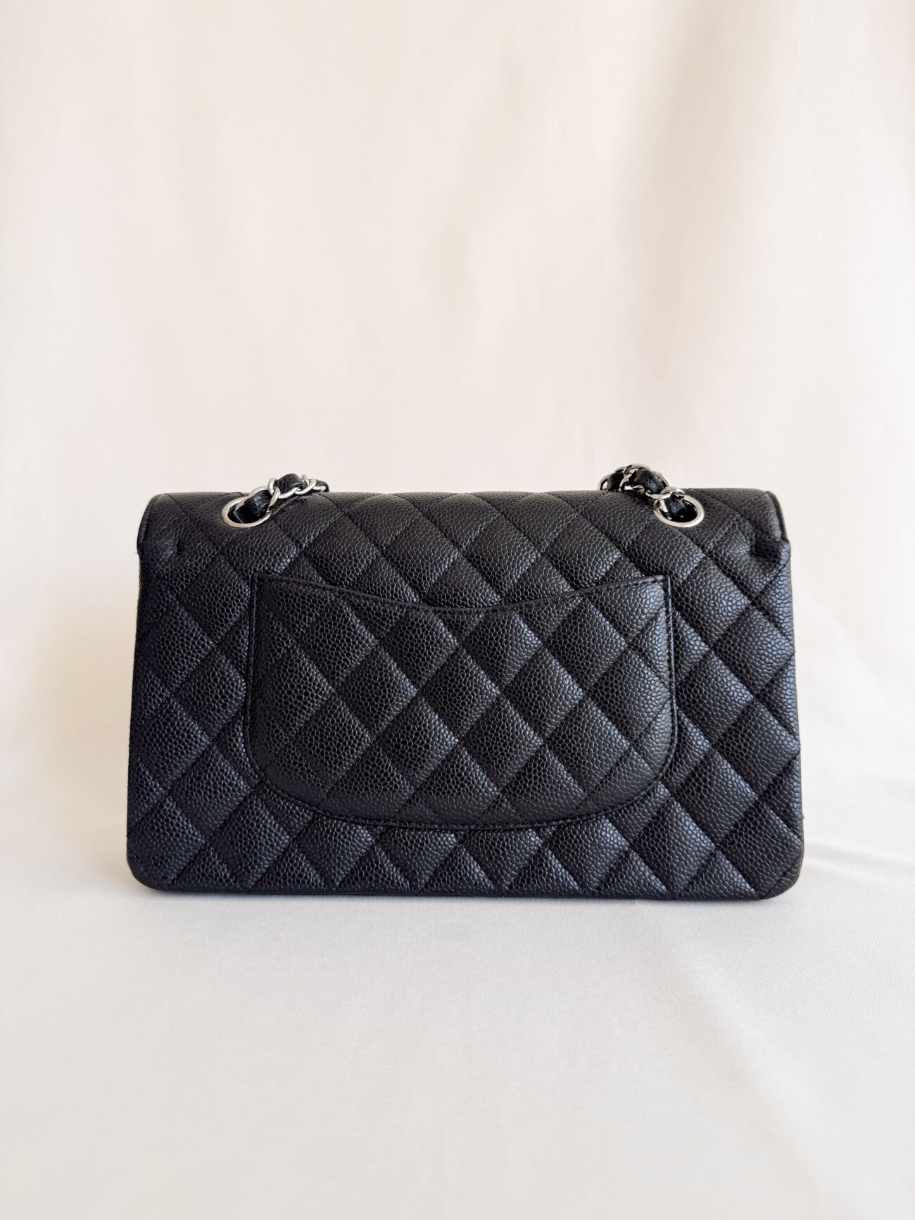 Chanel Classic Flap Medium caviar black leather palladium hardwar back view