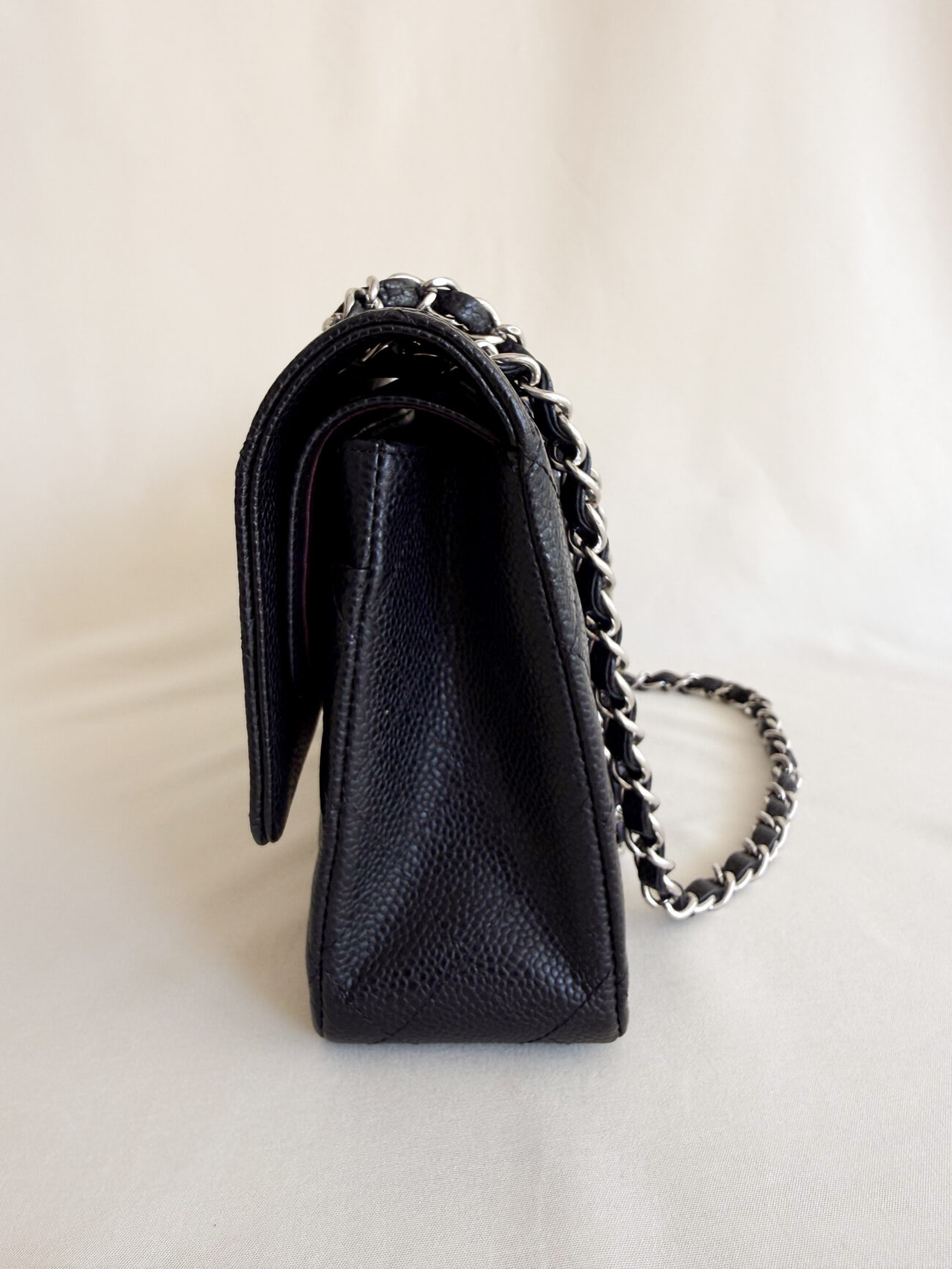 Chanel Classic Flap Medium caviar black leather palladium hardwar side view