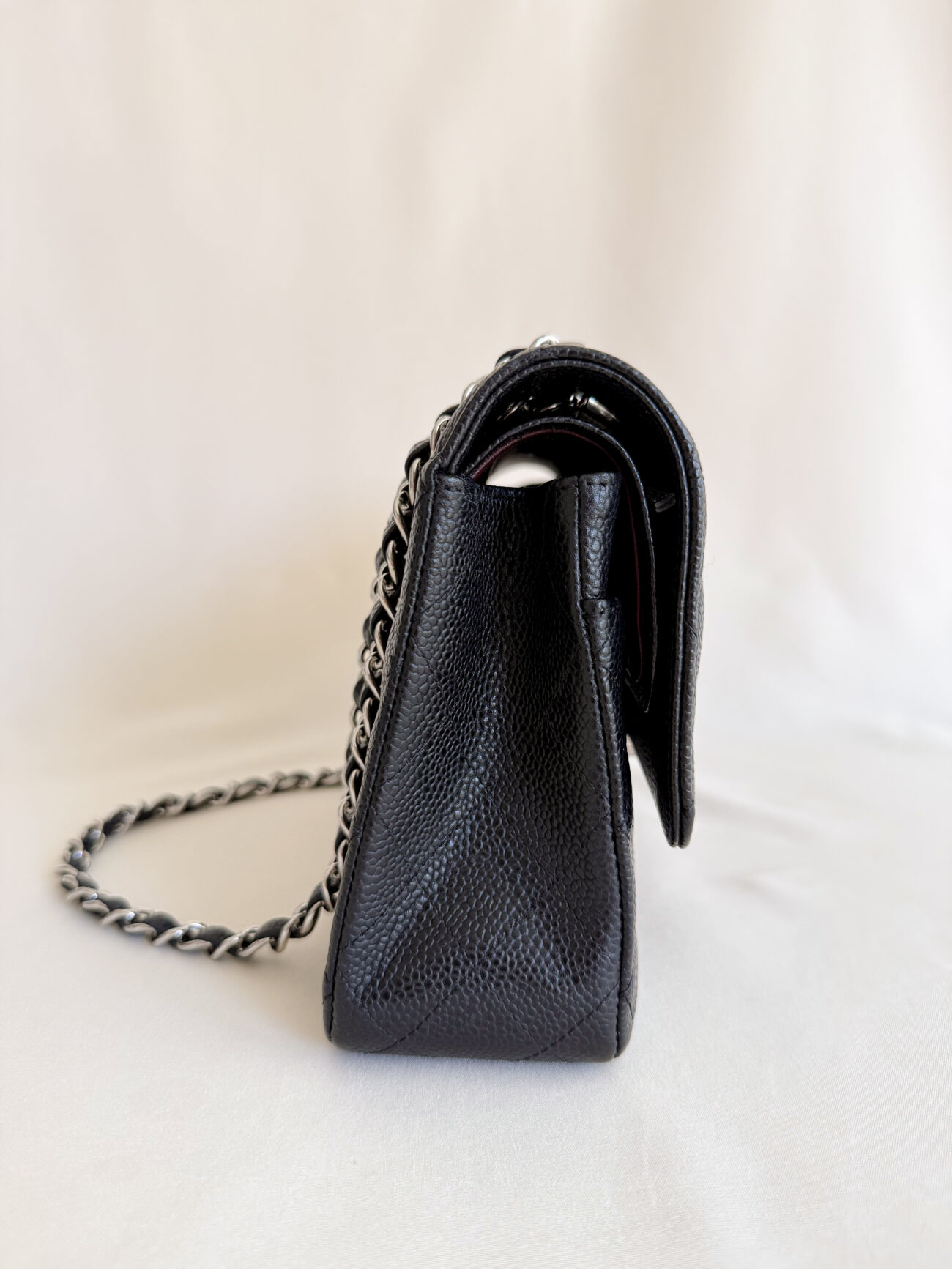 Chanel Classic Flap Medium caviar black leather palladium hardwar side profile shape