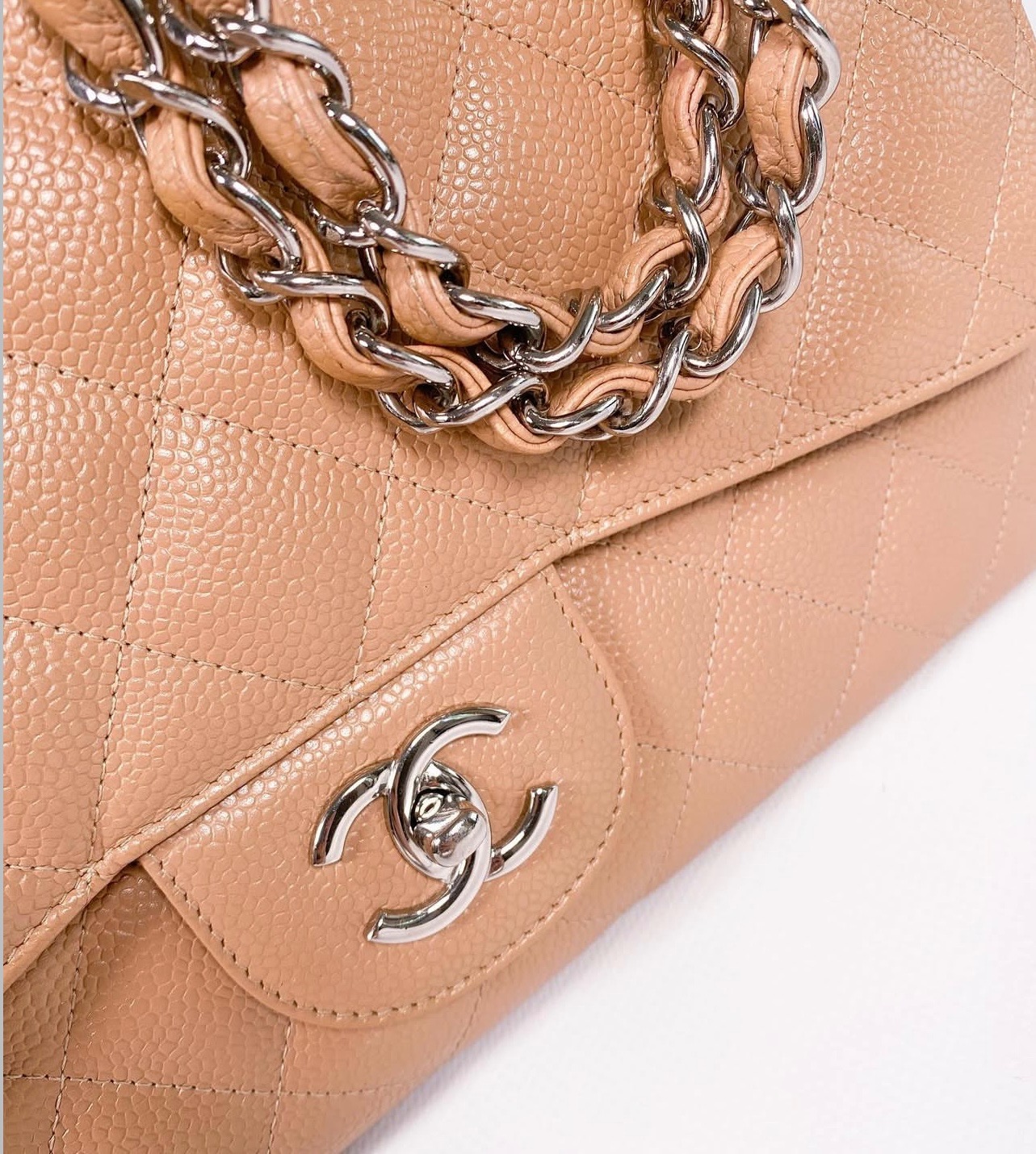 Chanel caviar leather close-up showing textured grain and durability