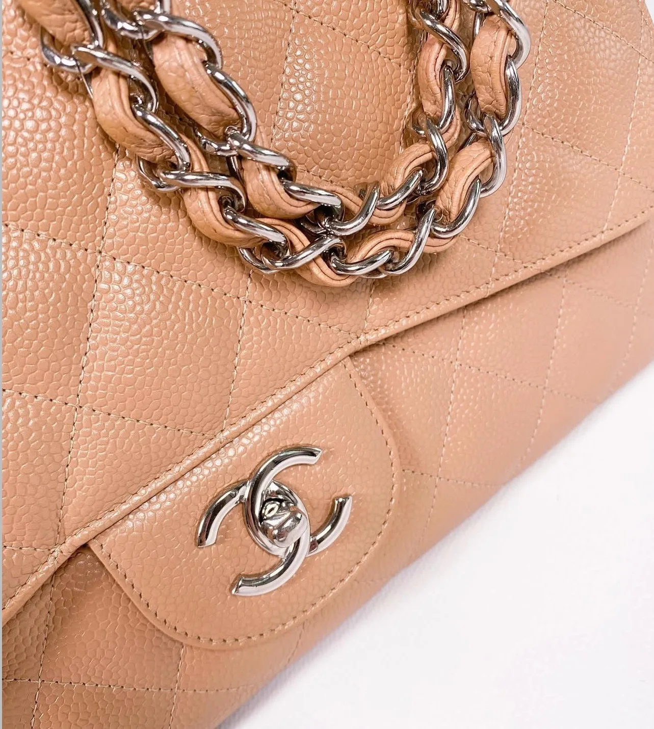 Chanel caviar leather close-up showing textured grain and durability