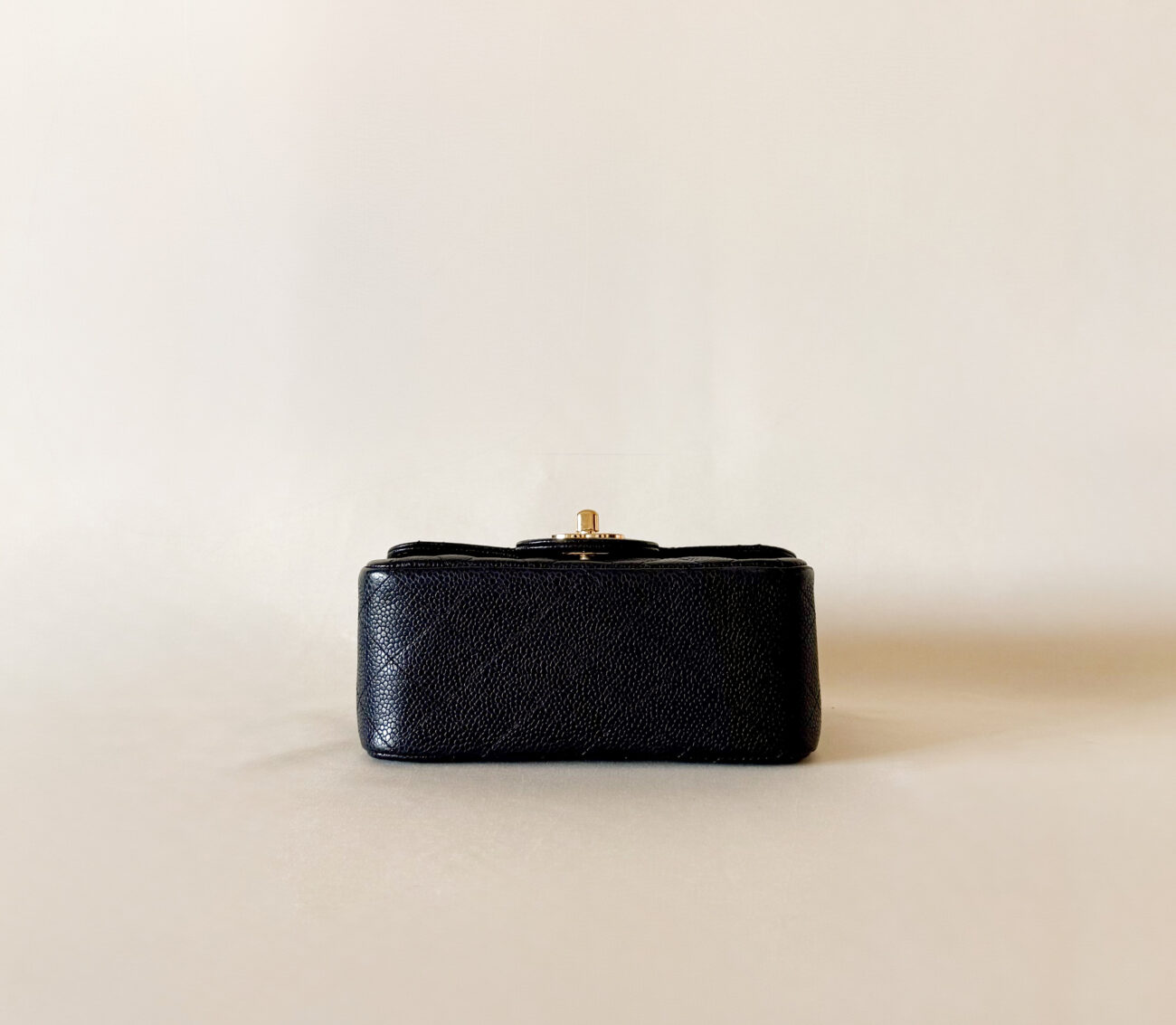 chanel classic flap mini square caviar black gold hardware back view
