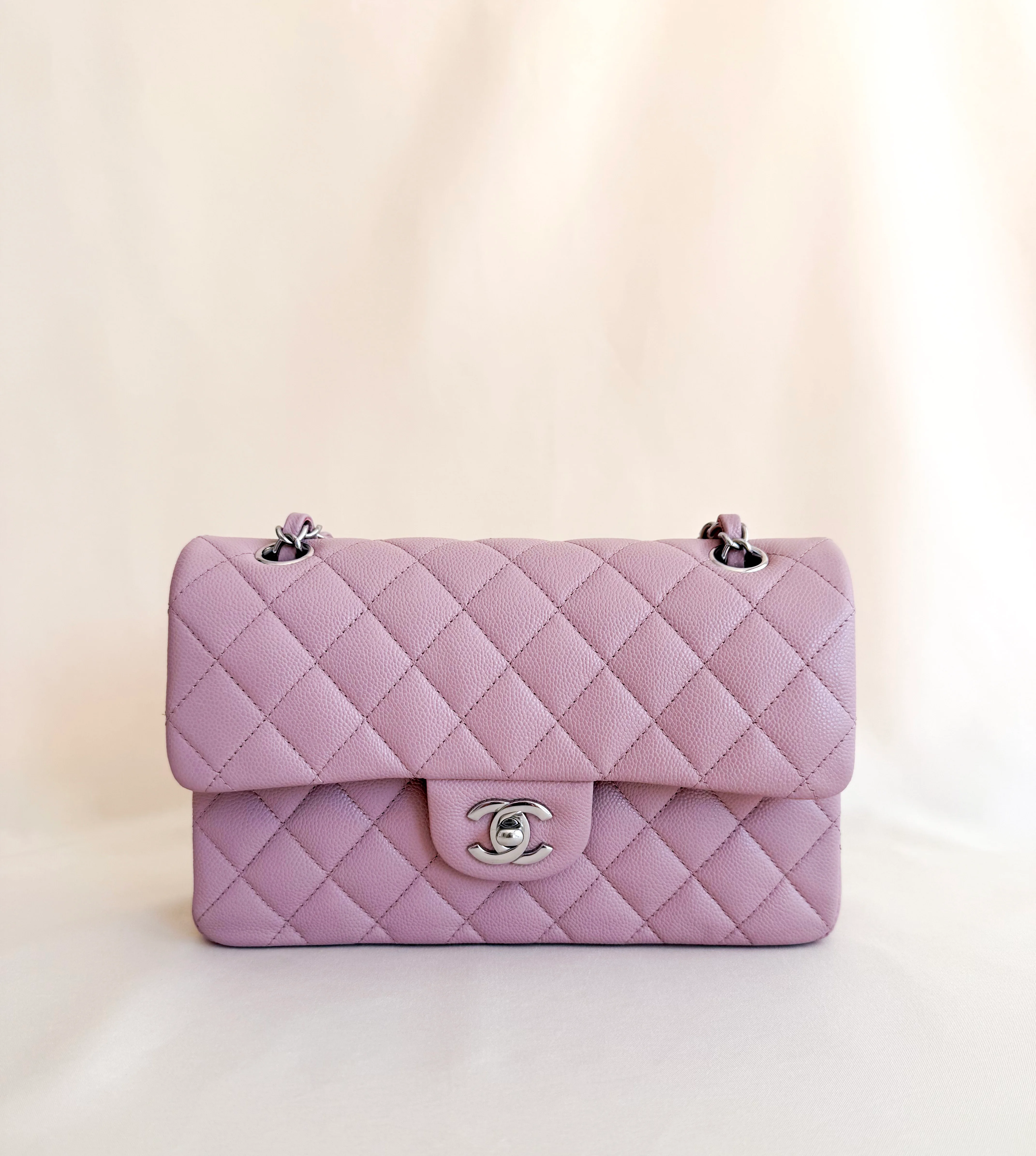Chanel Classic Flap Small rosa in pelle Caviar con hardware palladio
