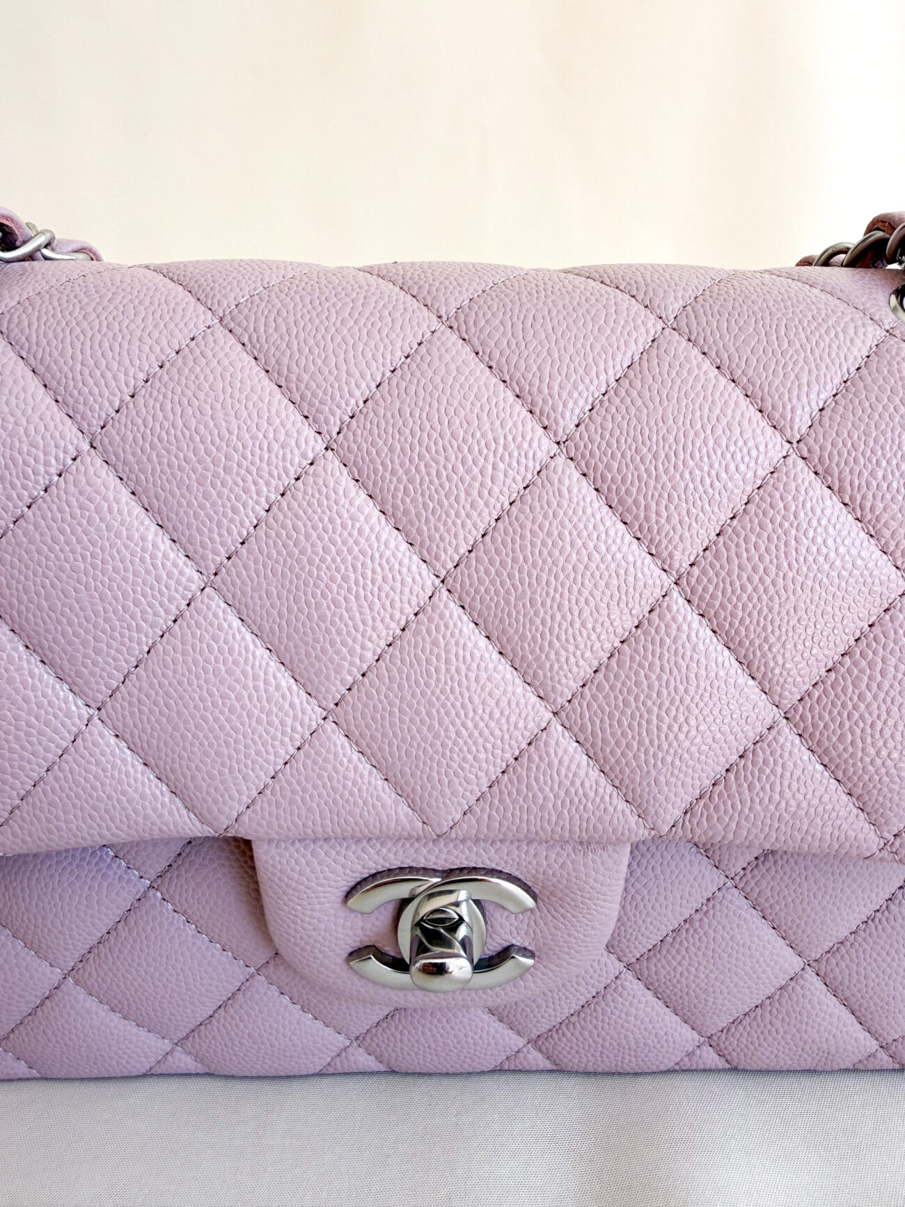 Chanel classic flap rose caviar leather palladium hardware quilting detail