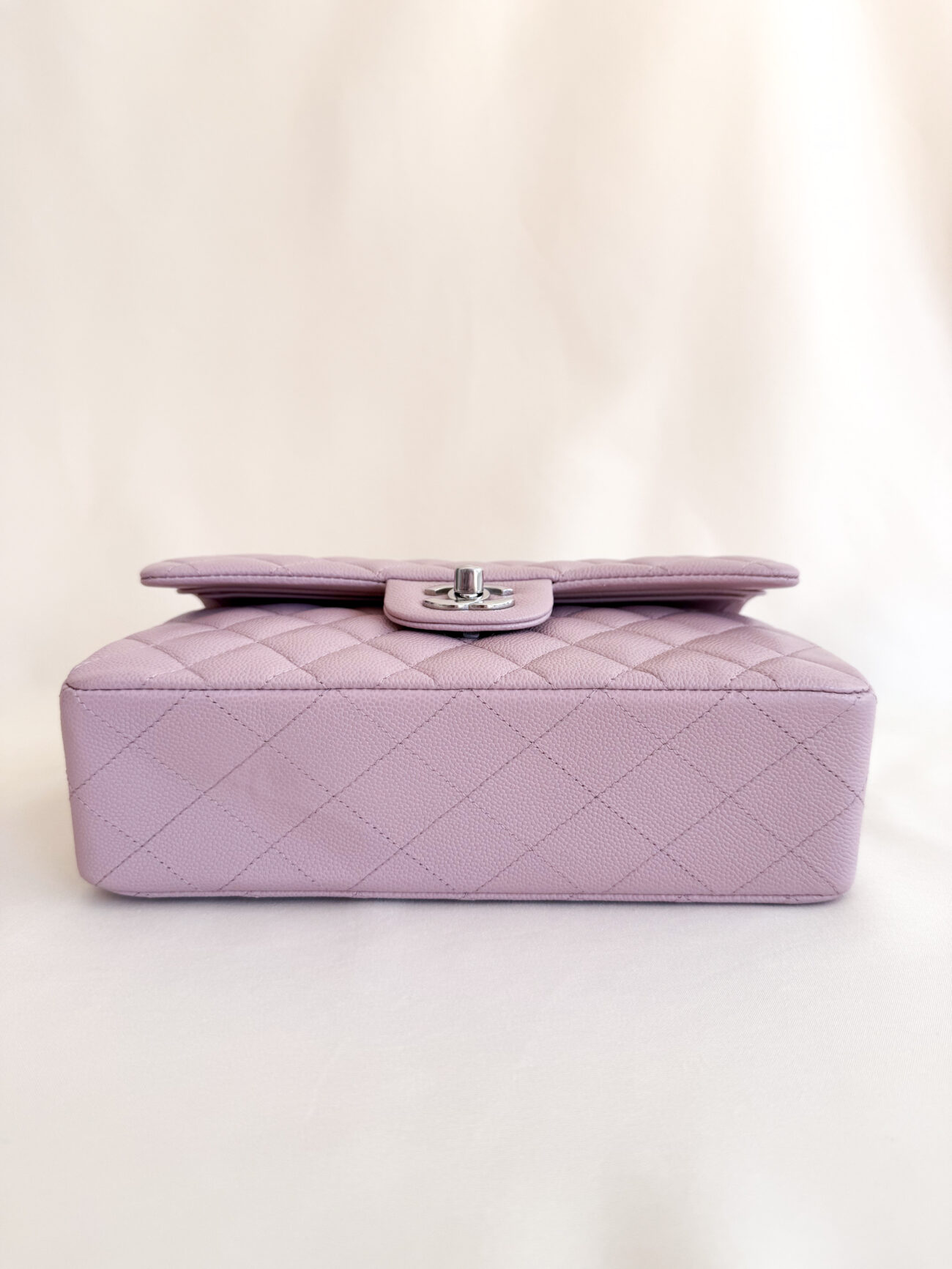 Chanel classic flap rose caviar leather palladium hardware battom view