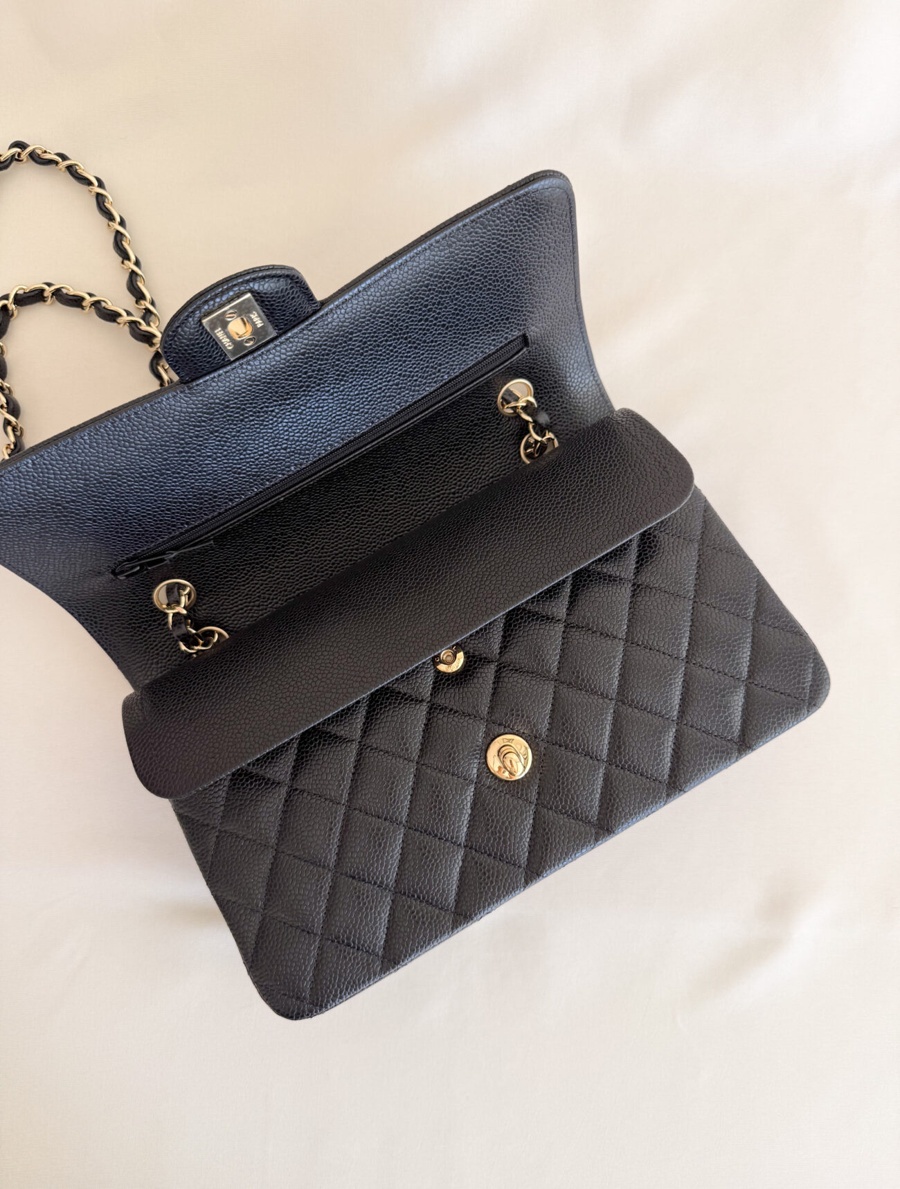 Chanel Classic Flap Medium caviar black leather interior double flap