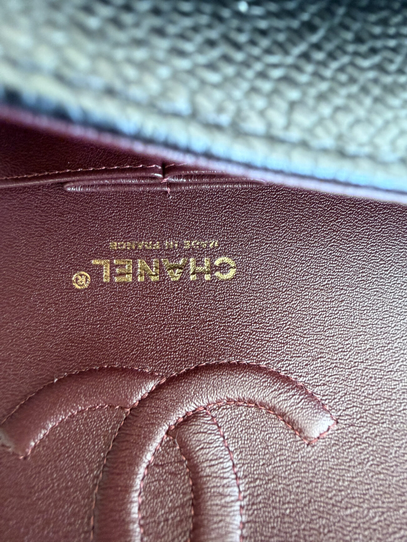 Chanel Classic Flap Medium interior logo stamp detail