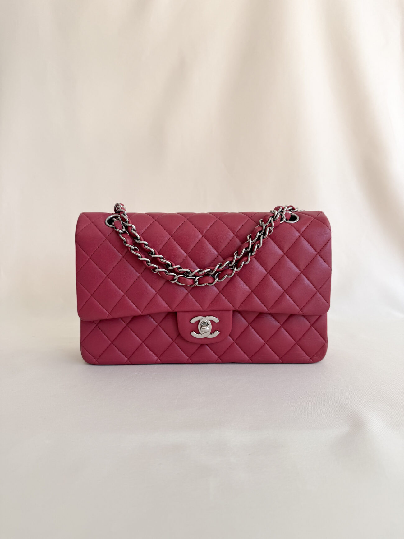 Chanel classic flap medium raspberry lambskin with palladium hardware