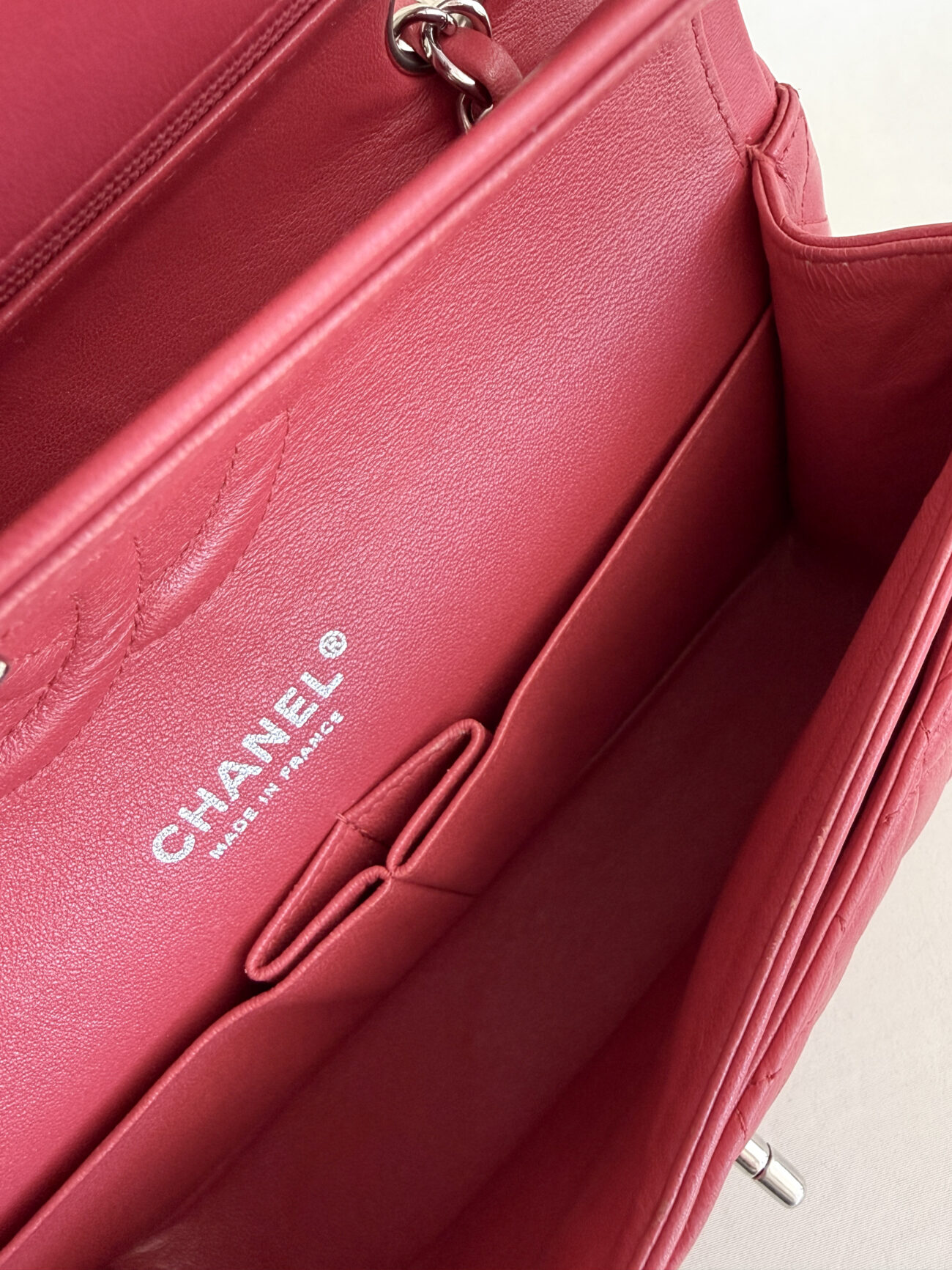Chanel classic flap medium interior chanel logo stamp lambskin