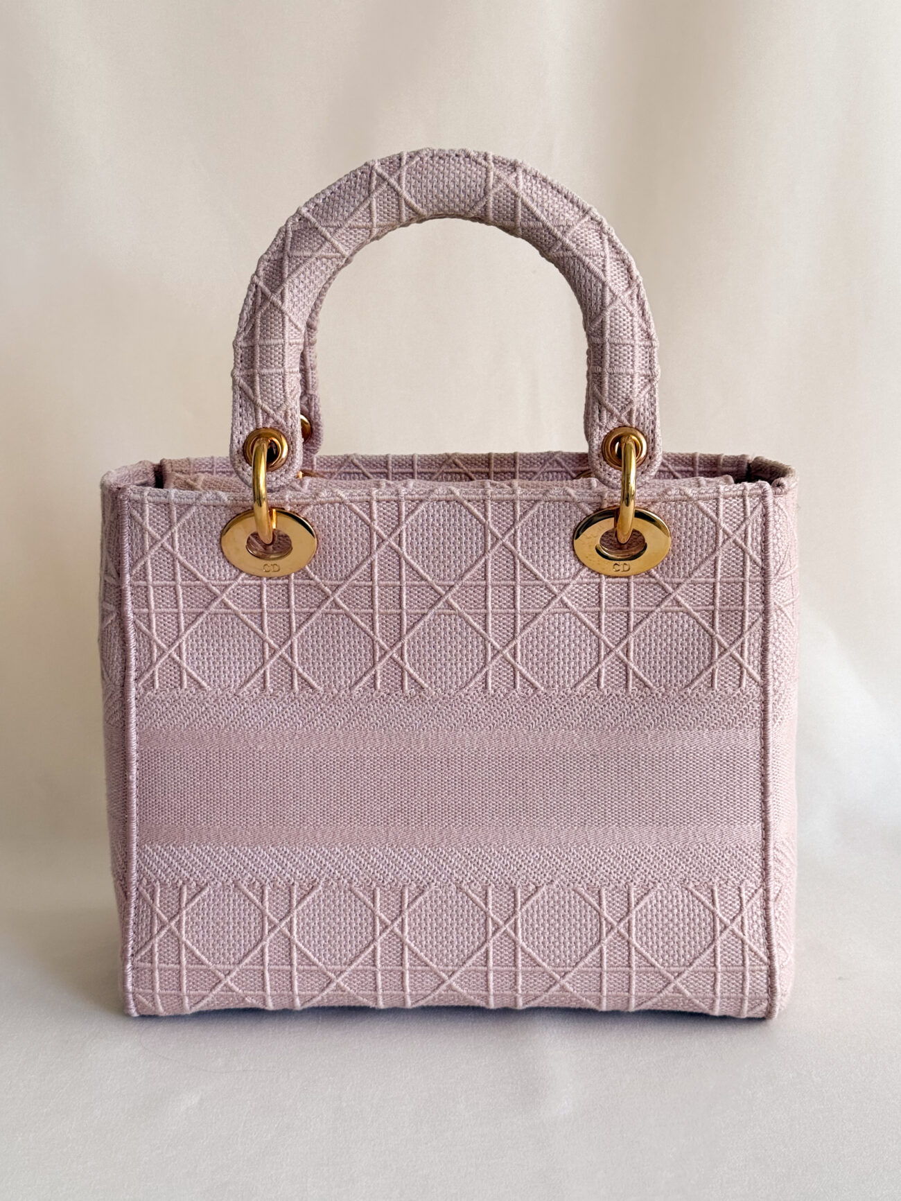 Lady Dior D-Light Small Pink embroided canvas bag rose gold hardware back view