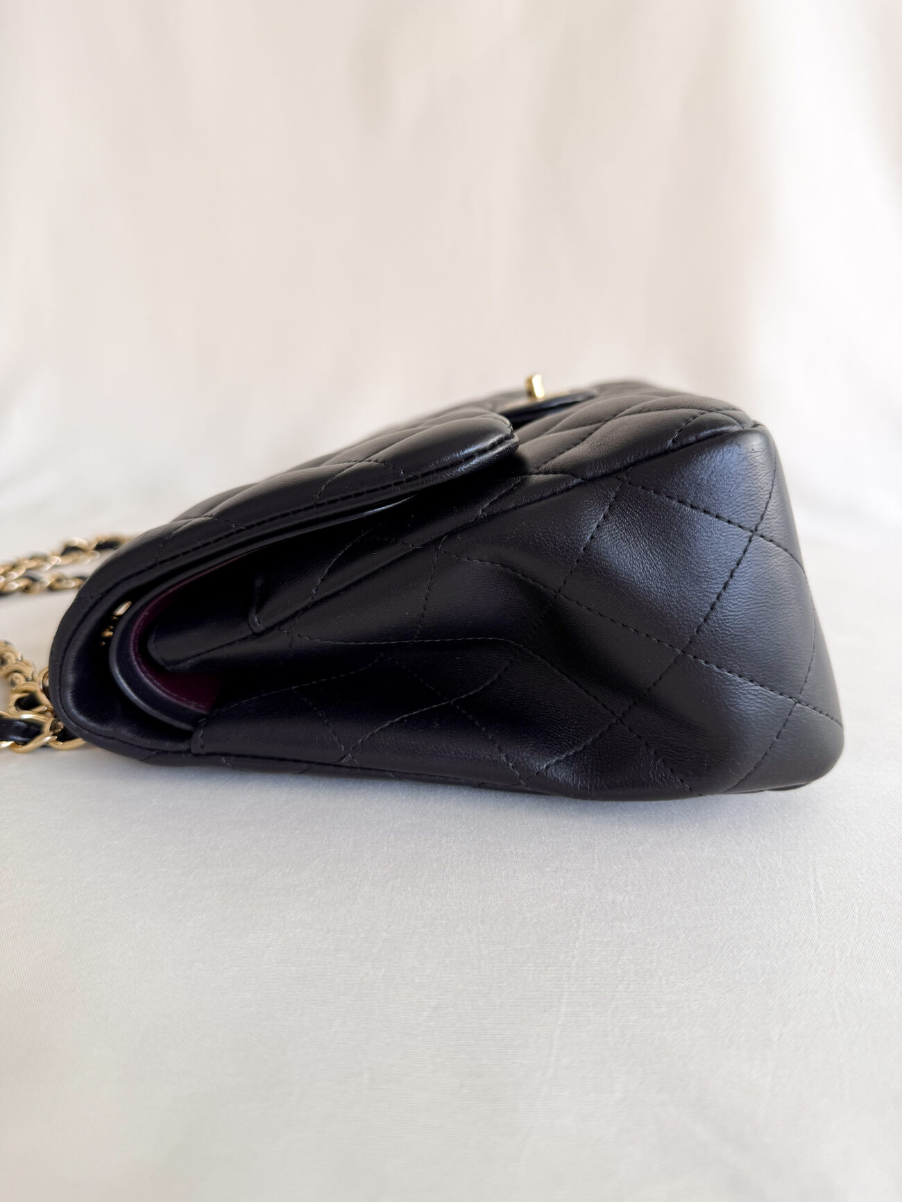 Chanel classic flap jumbo black lambskin leather with gold hardware side profile set