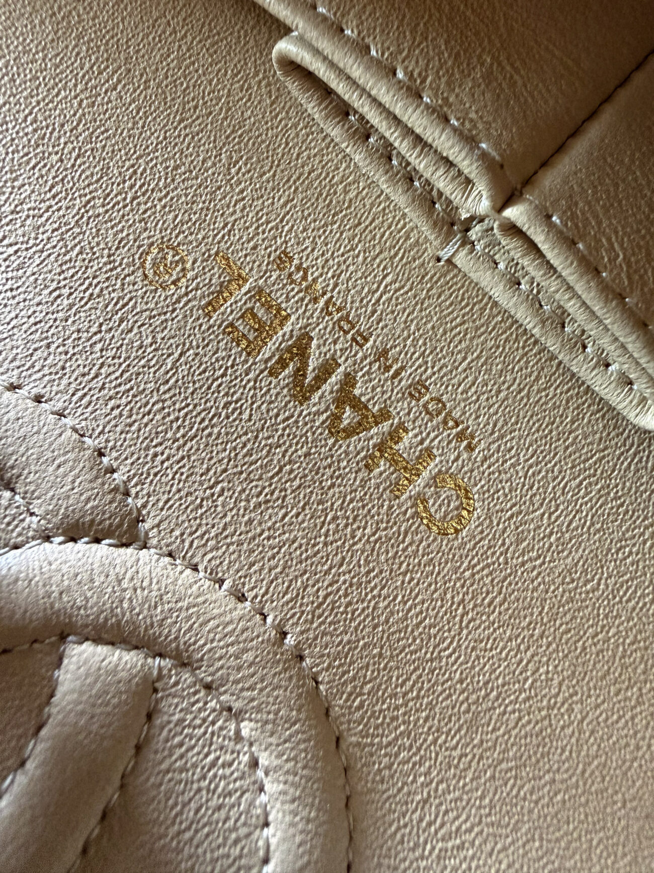 Chanel classic flap small beige caviar with gold hardware interior leather stamp with gold logo detail