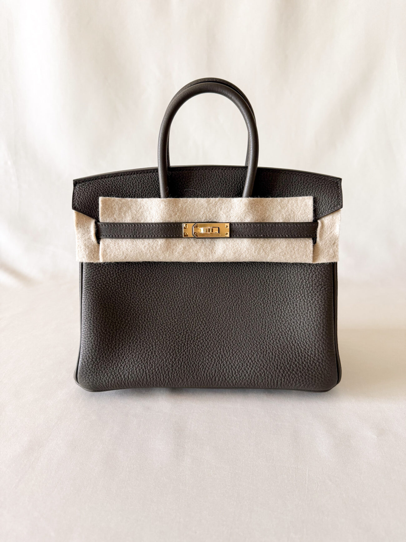 Hermès birkin 25 Eukaliptus togo with gold hardware brand new front silhouette detail