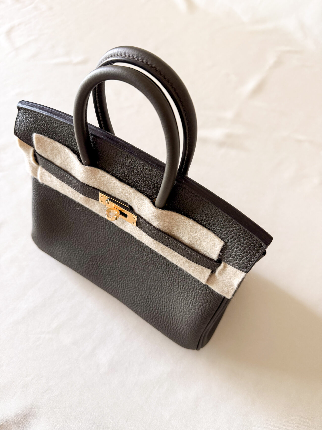 Hermès Birkin 25 Eukaliptus leather with gold hardware handle view