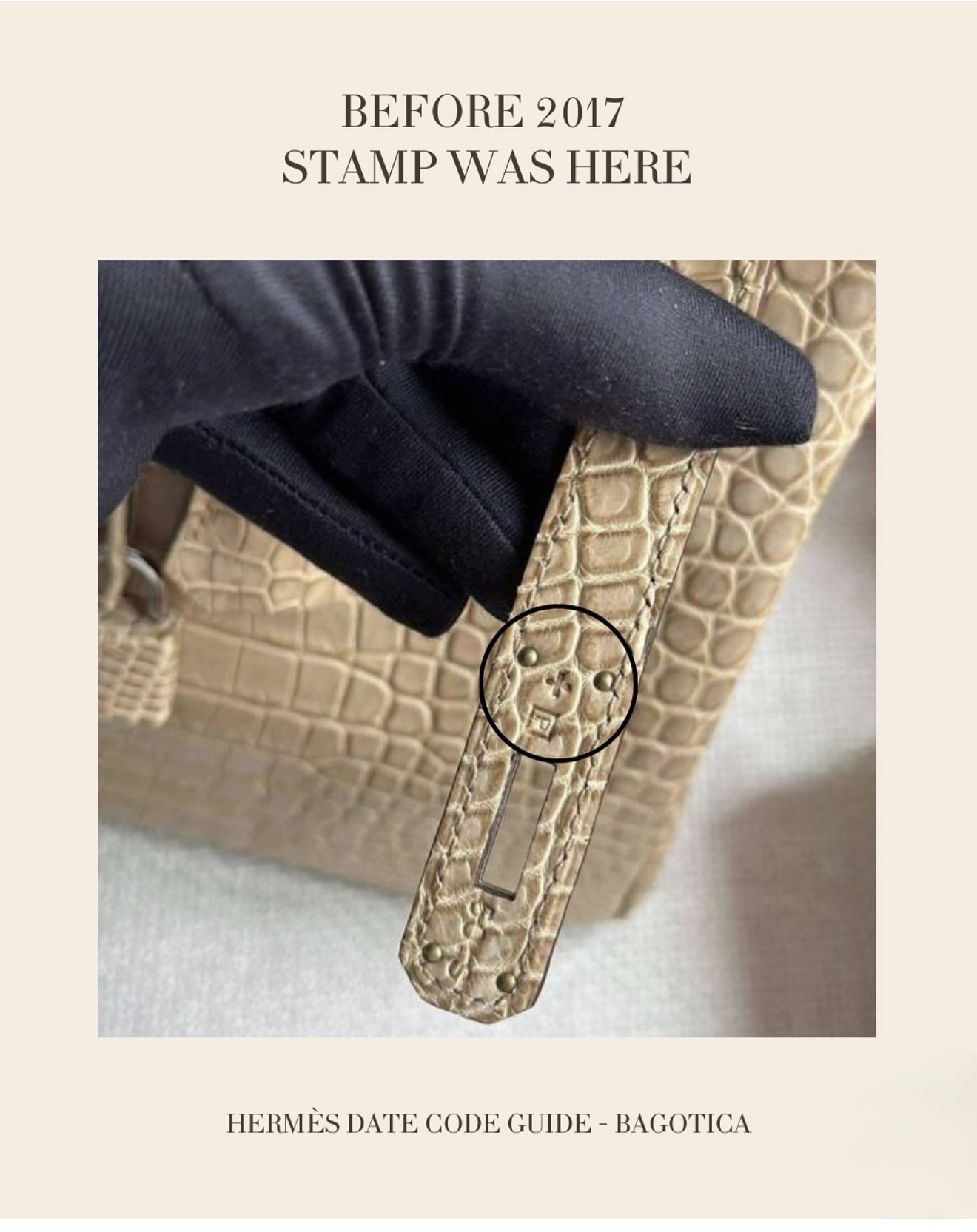 Hermès blind stamp location on Birkin bag before 2017