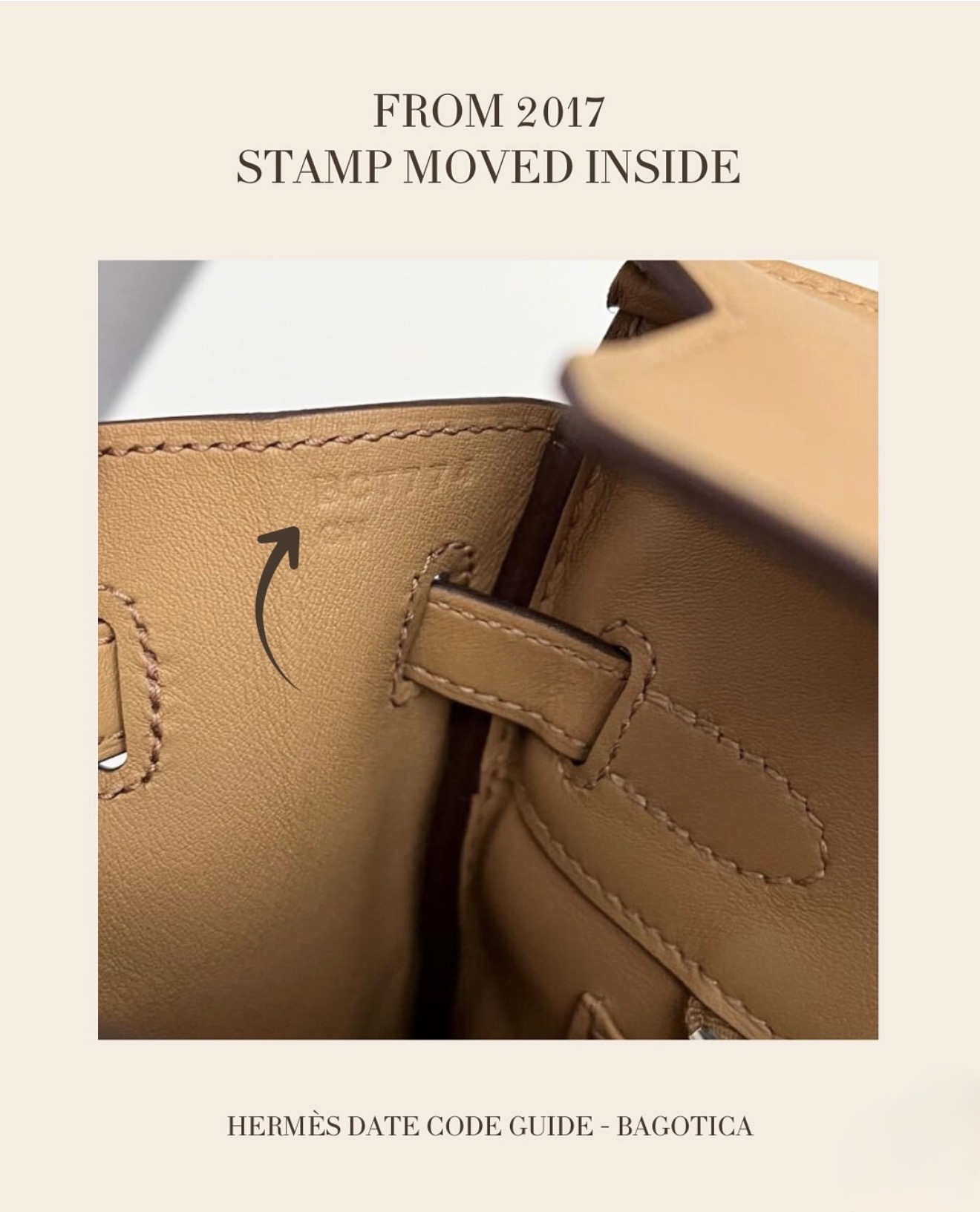 Hermès blind stamp location inside Birkin bag after 2017