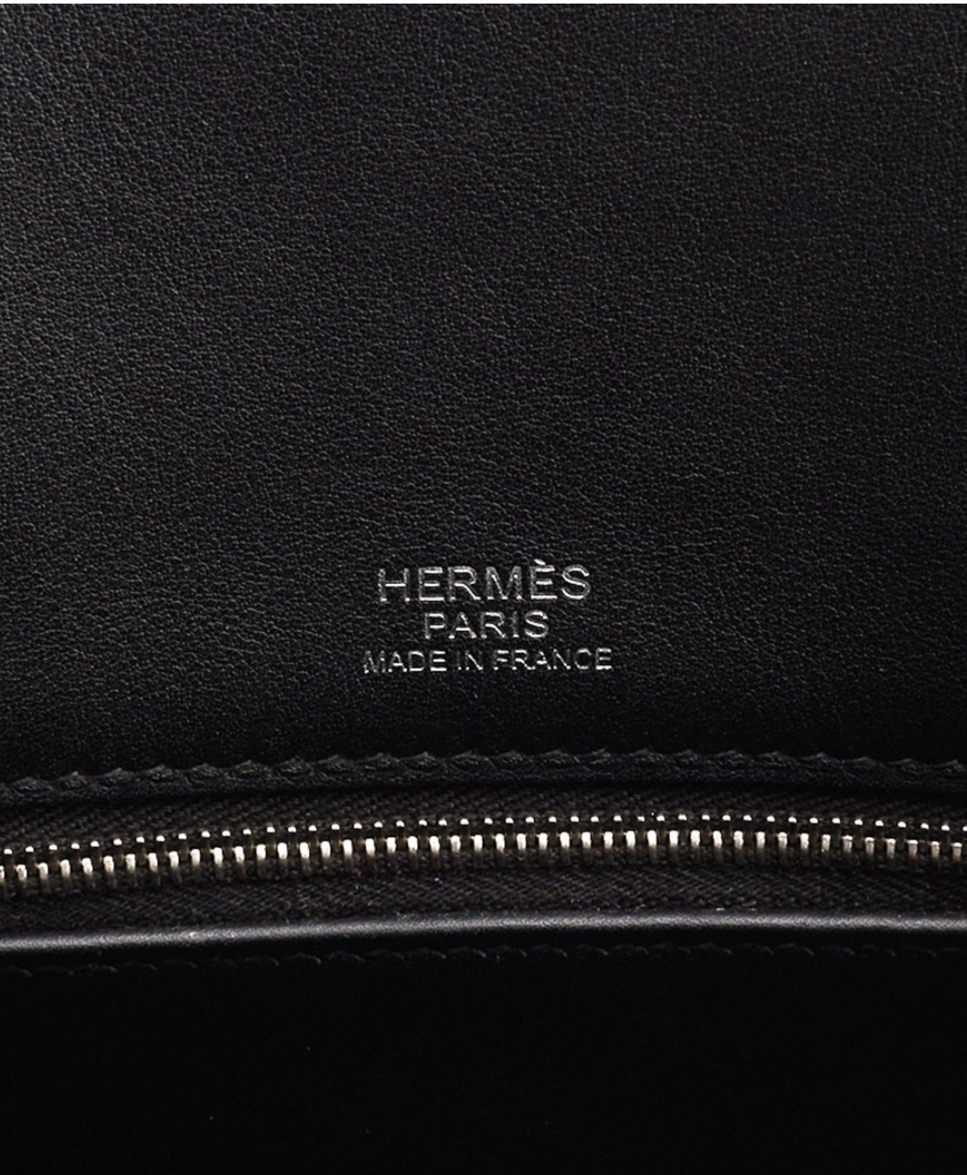 Interior Hermès front stamp placement on a Shadow Birkin bag