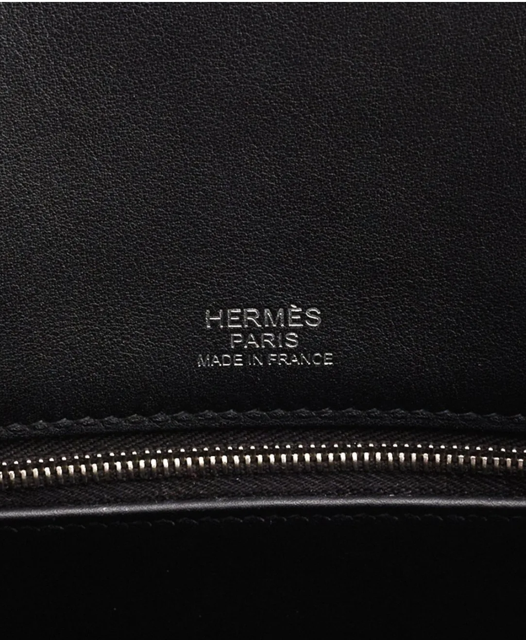 Interior Hermès front stamp placement on a Shadow Birkin bag