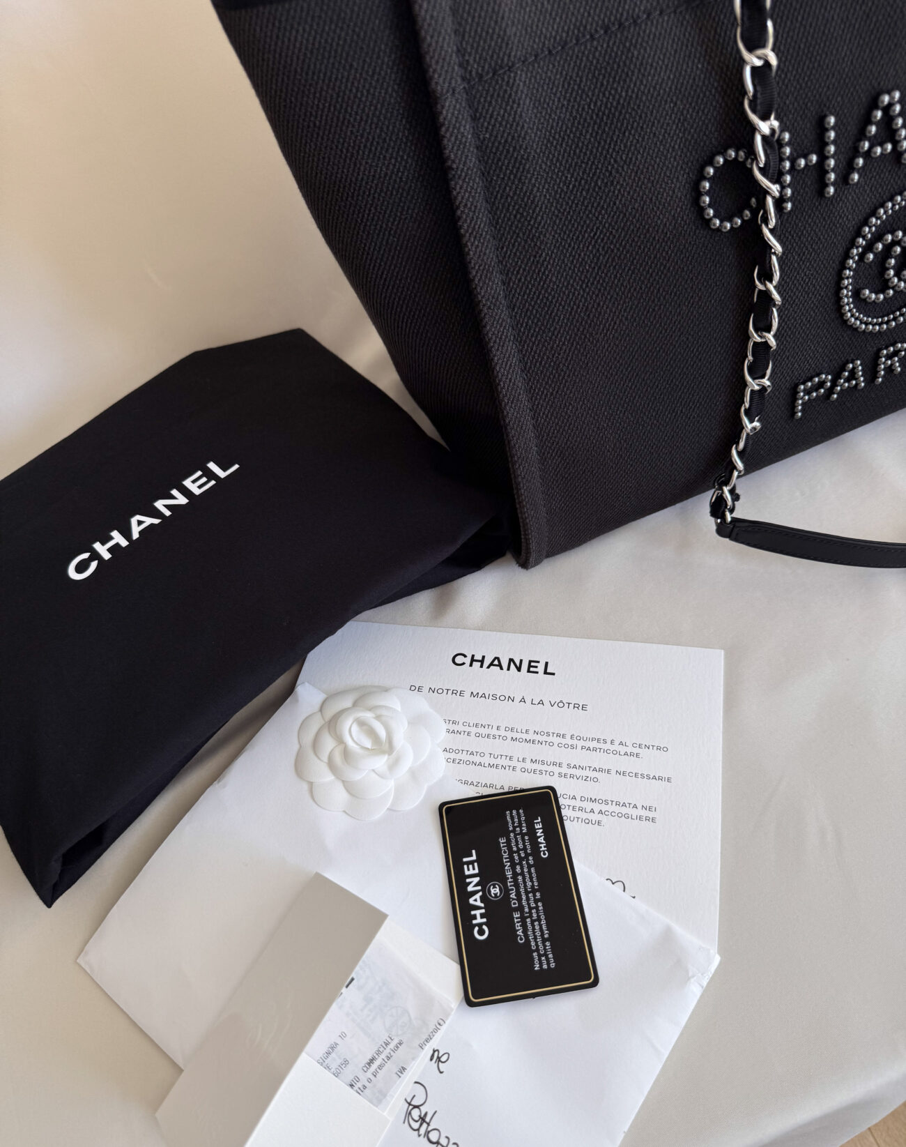 Chanel Deauville Tote Bag Large Black Canvas id card detail
