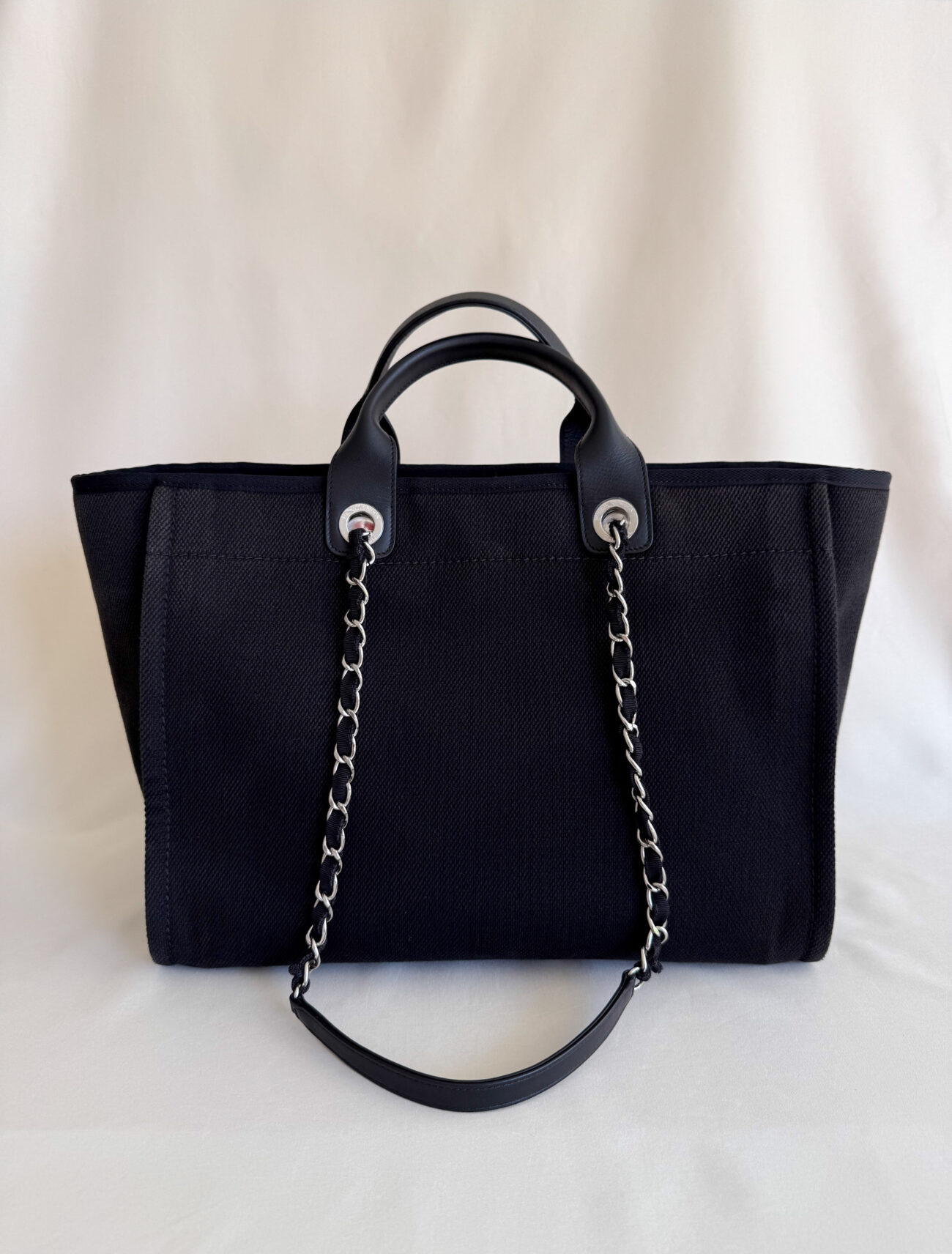 Chanel Deauville Tote Bag Large Black Canvas back view