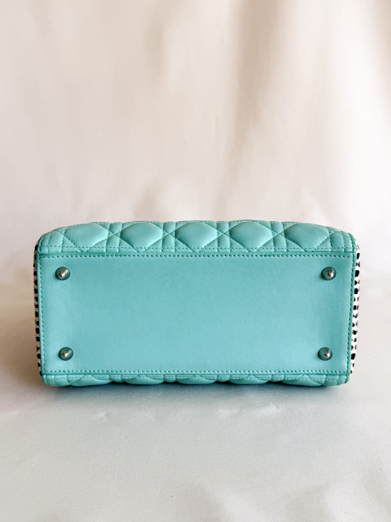 Dior Lady Dior Medium Tiffany green and silver hardware bottom view
