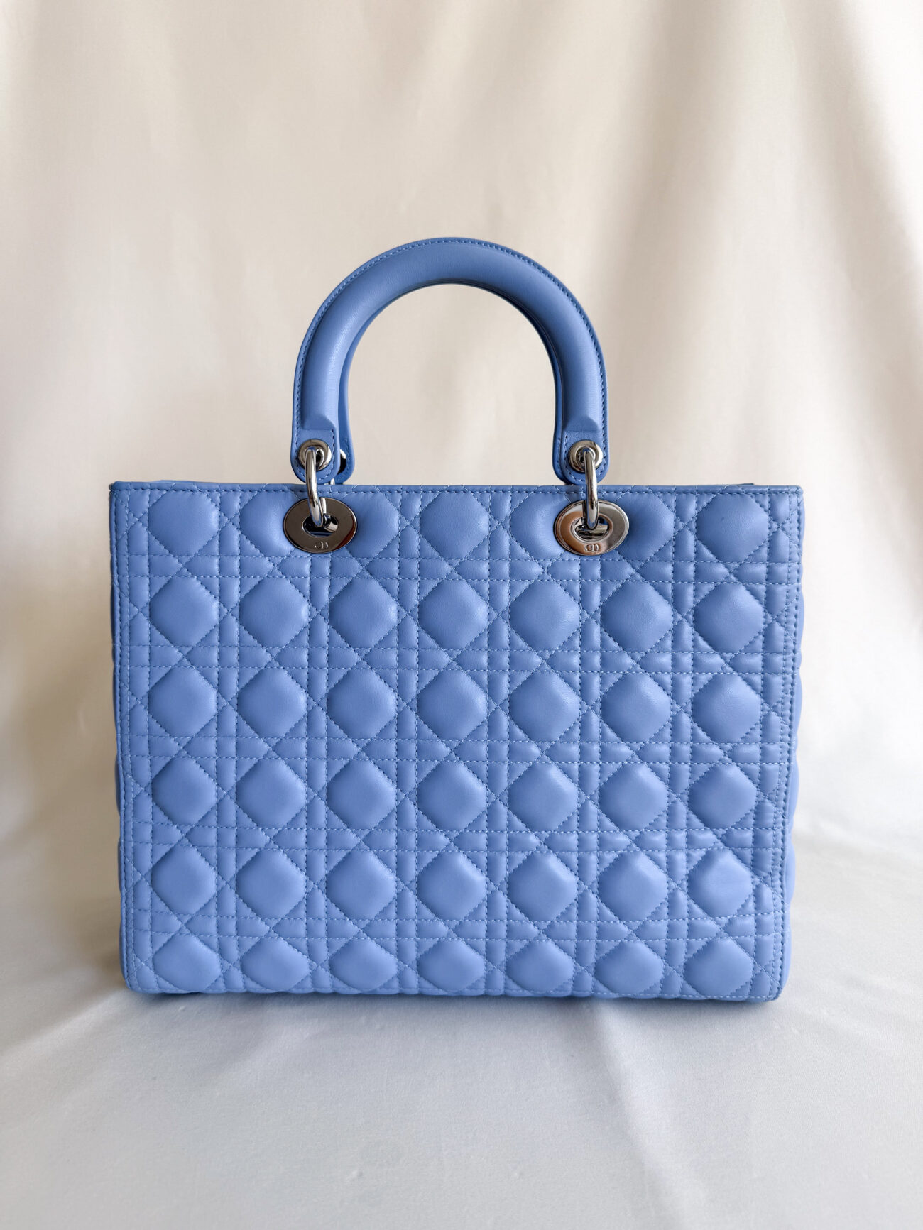 Lady Dior Large Cannage Soft Blue Lambskin with palladium hardware back silhouette view
