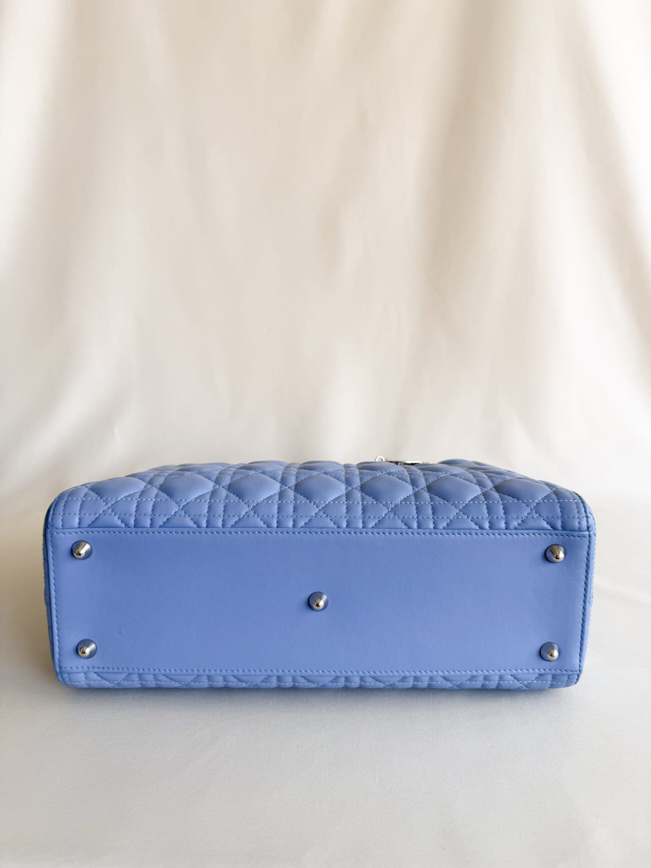 Lady Dior Large Cannage Soft Blue Lambskin with palladium hardware bottom view