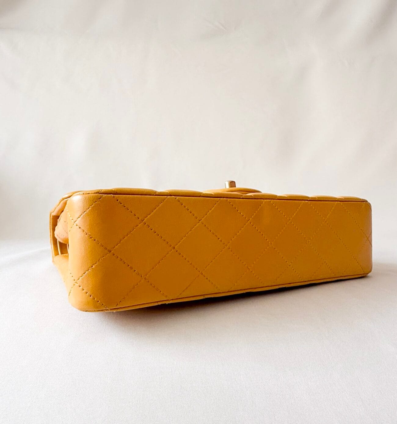 Chanel Classic Flap Medium mustard yellow lambskin bottom view