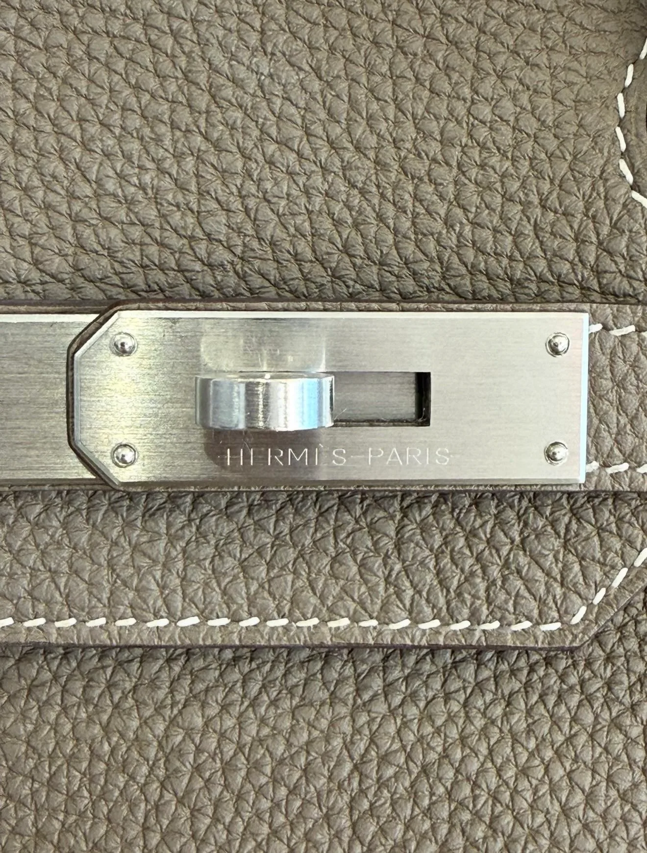 Close-up of Hermès Brushed Palladium Hardware (BPHW)
