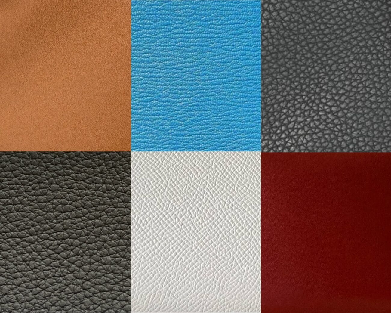 Comparison of Hermès leather types including Togo, Clemence, Epsom, Swift, Box Calf and Barenia textures.