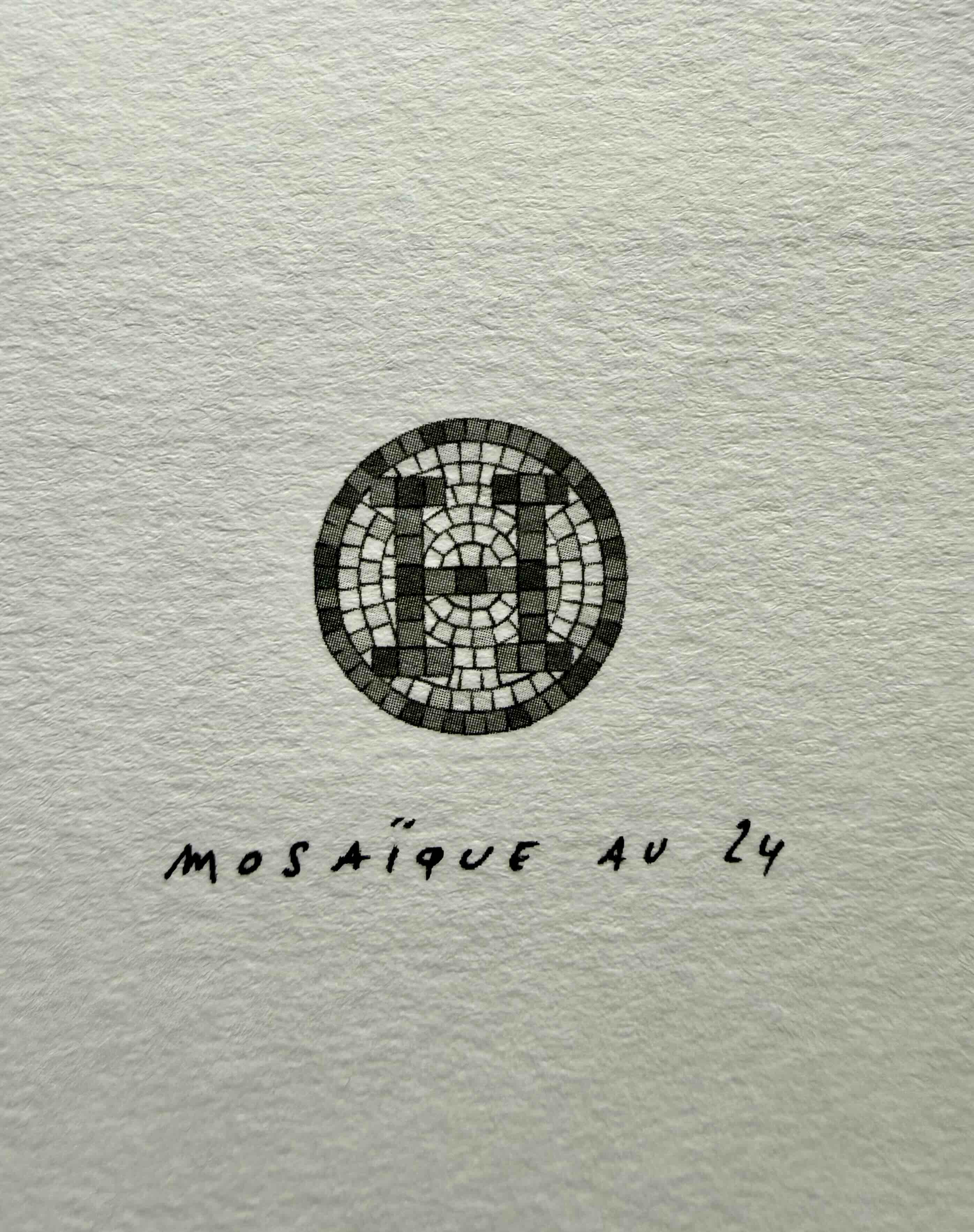 Authentic Hermès Mosaique au 24 Platinum logo with the original asymmetric dark tile placement inside the central H