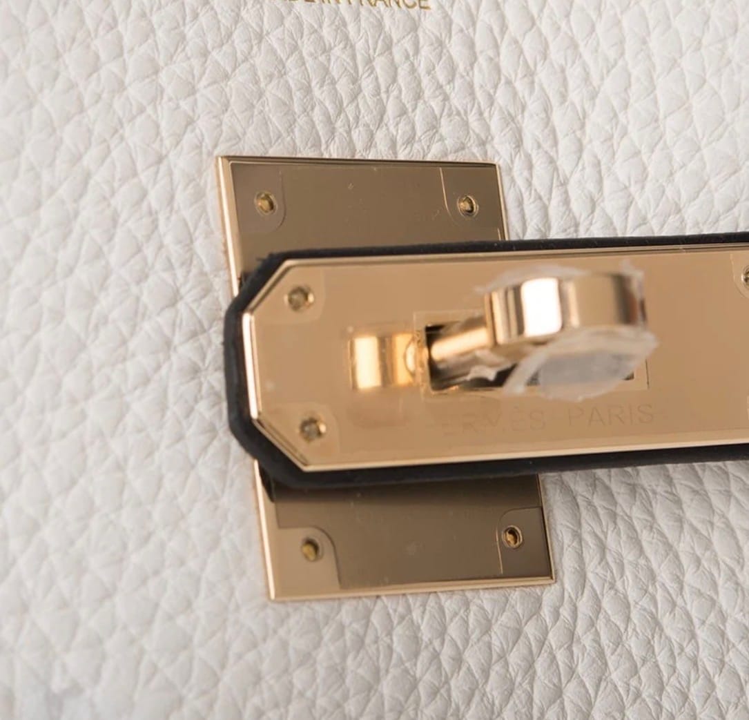 Close-up of Hermès Rose Gold Hardware (RGHW) turn-lock closure