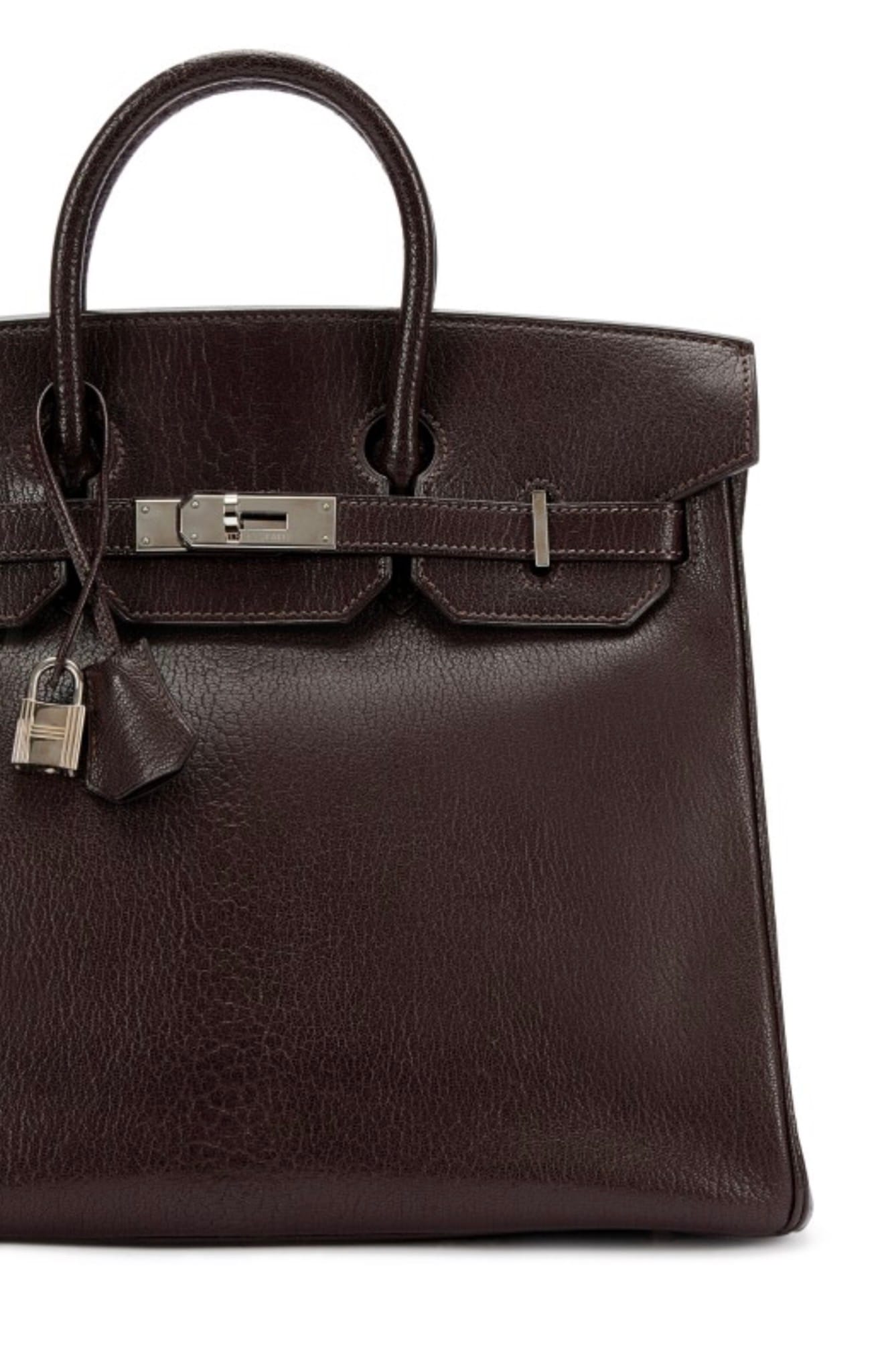 Vintage Hermès Birkin in Chèvre de Coromandel leather showing the distinctive central backbone grain and natural sheen.