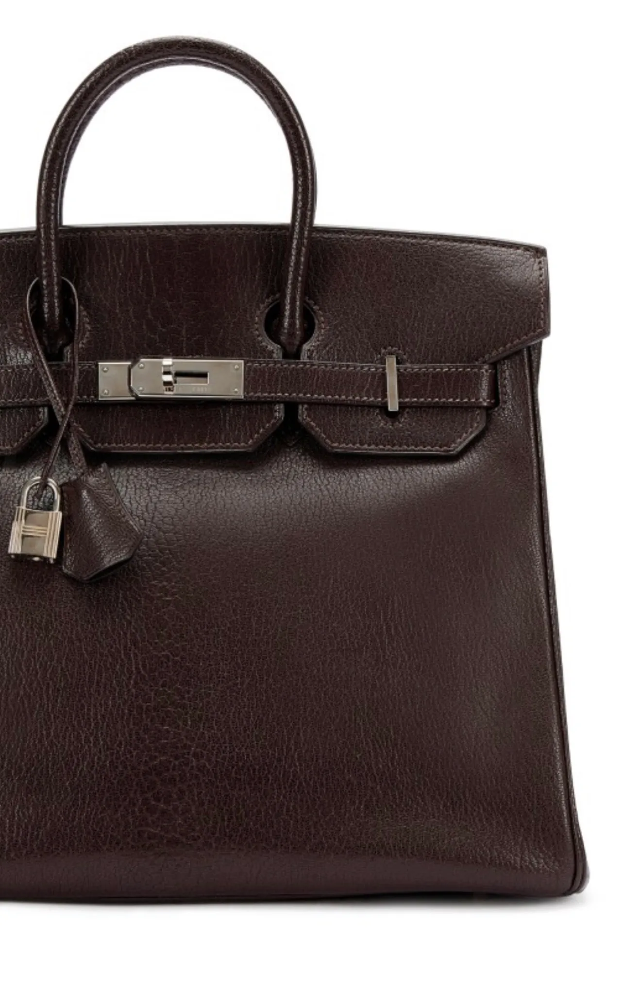 Vintage Hermès Birkin in Chèvre de Coromandel leather showing the distinctive central backbone grain and natural sheen.
