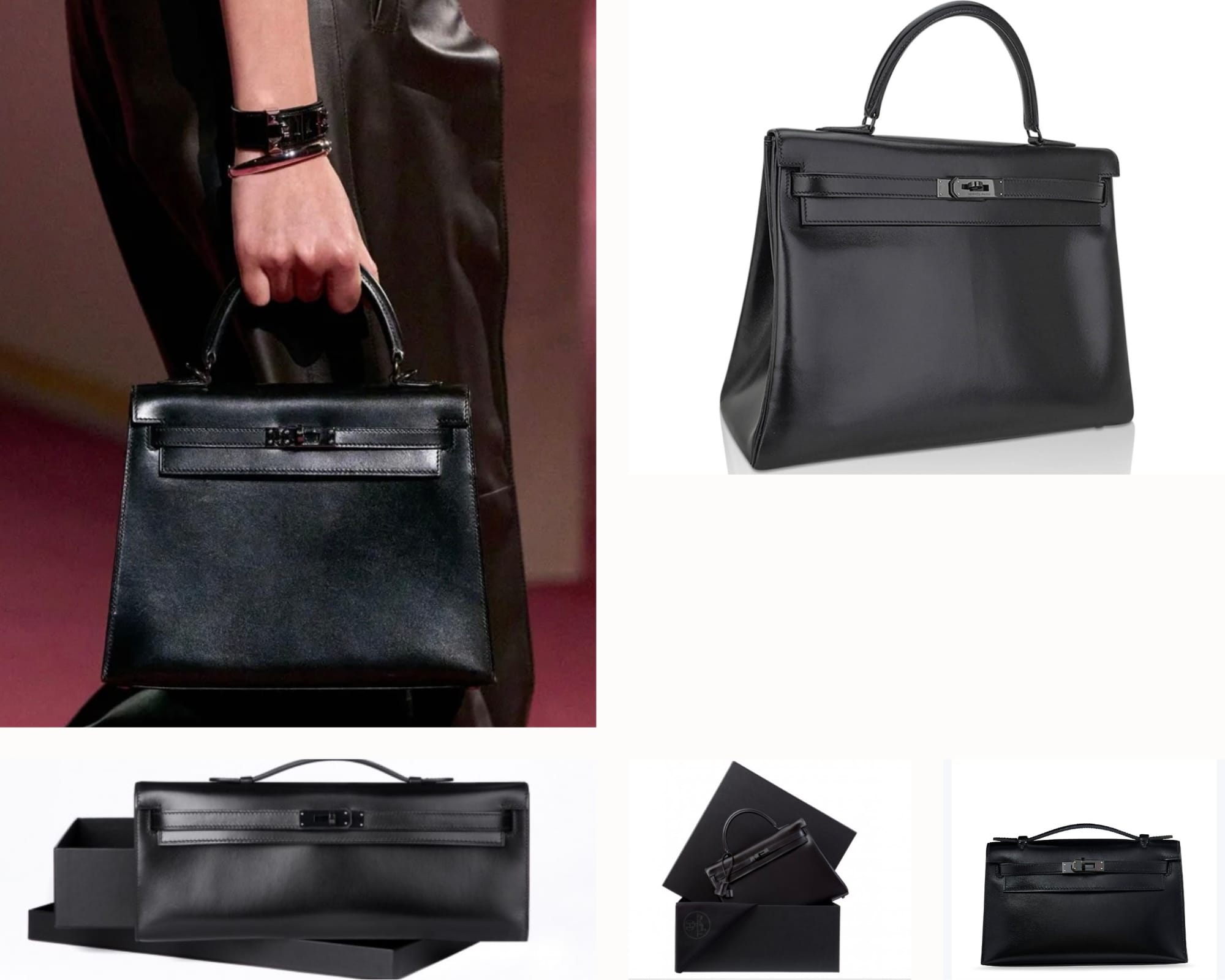 Hermès Kelly So Black collection featuring Kelly bags with black PVD hardware