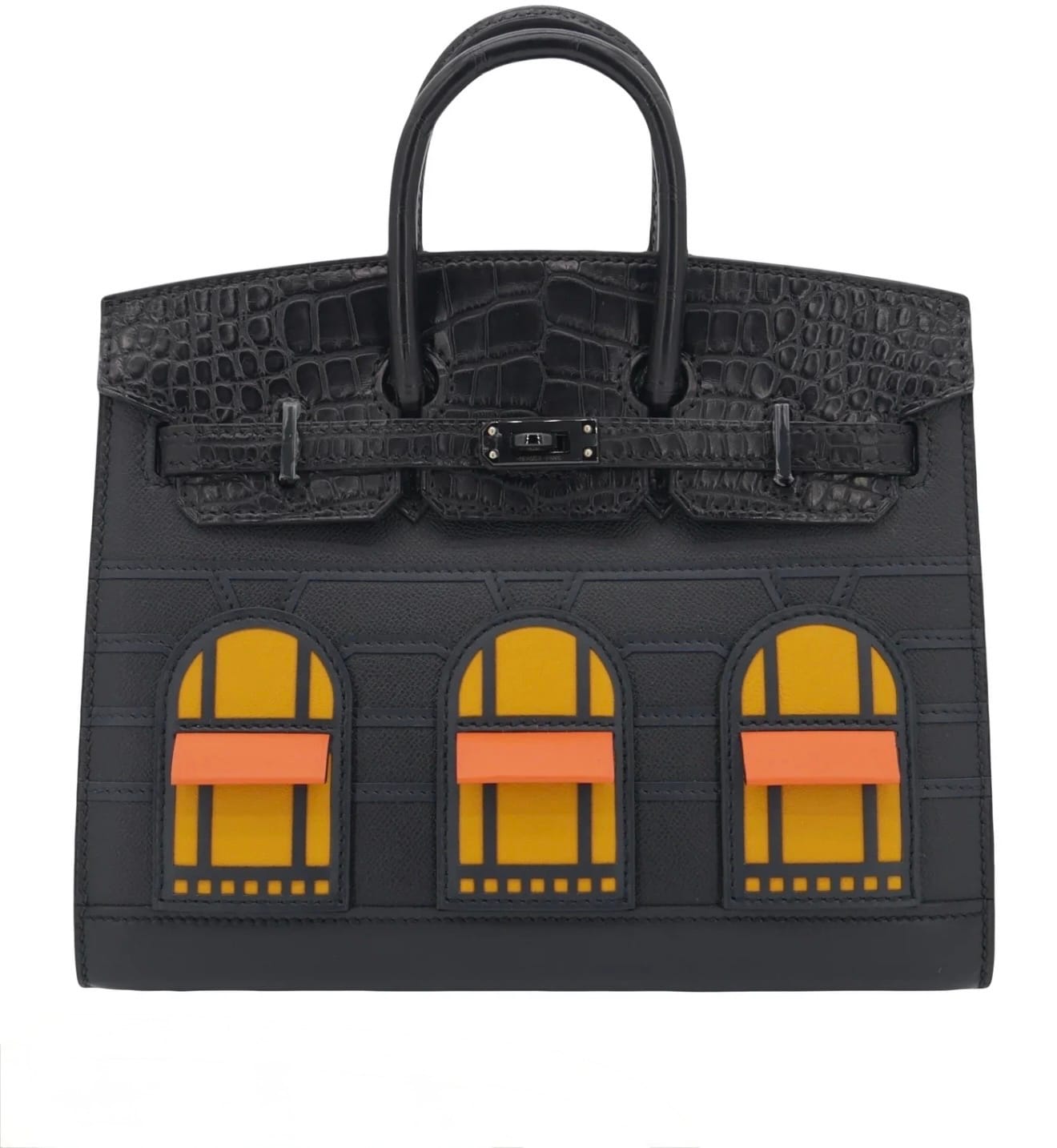 Hermès Midnight Faubourg Birkin 20 featuring the Paris flagship facade design