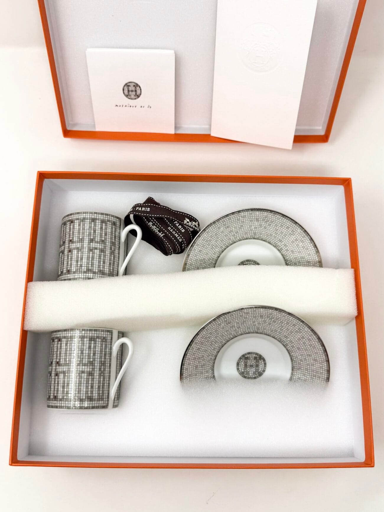 Hermès Mosaïque au 24 Platinum Coffee Cups and Saucers – Set of 2