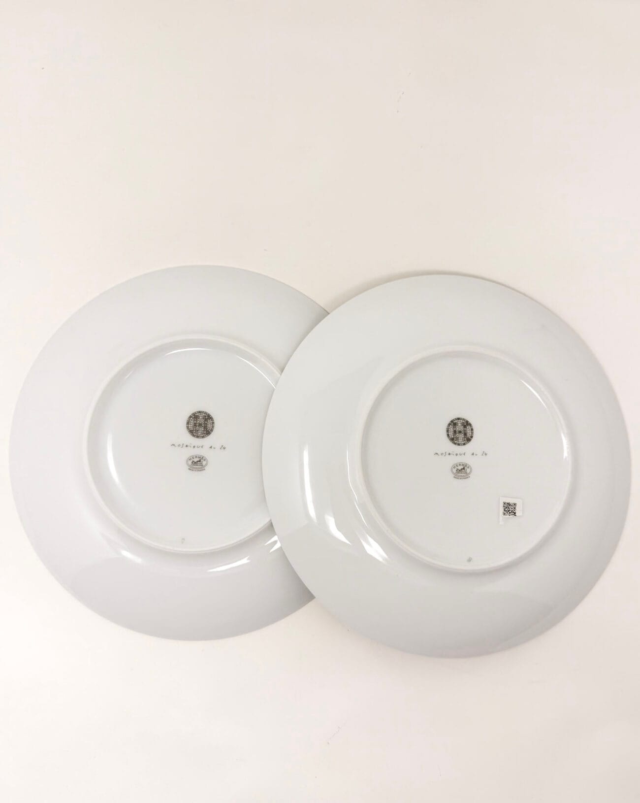 Hermès Mosaïque au 24 Platinum dessert plates back stamps