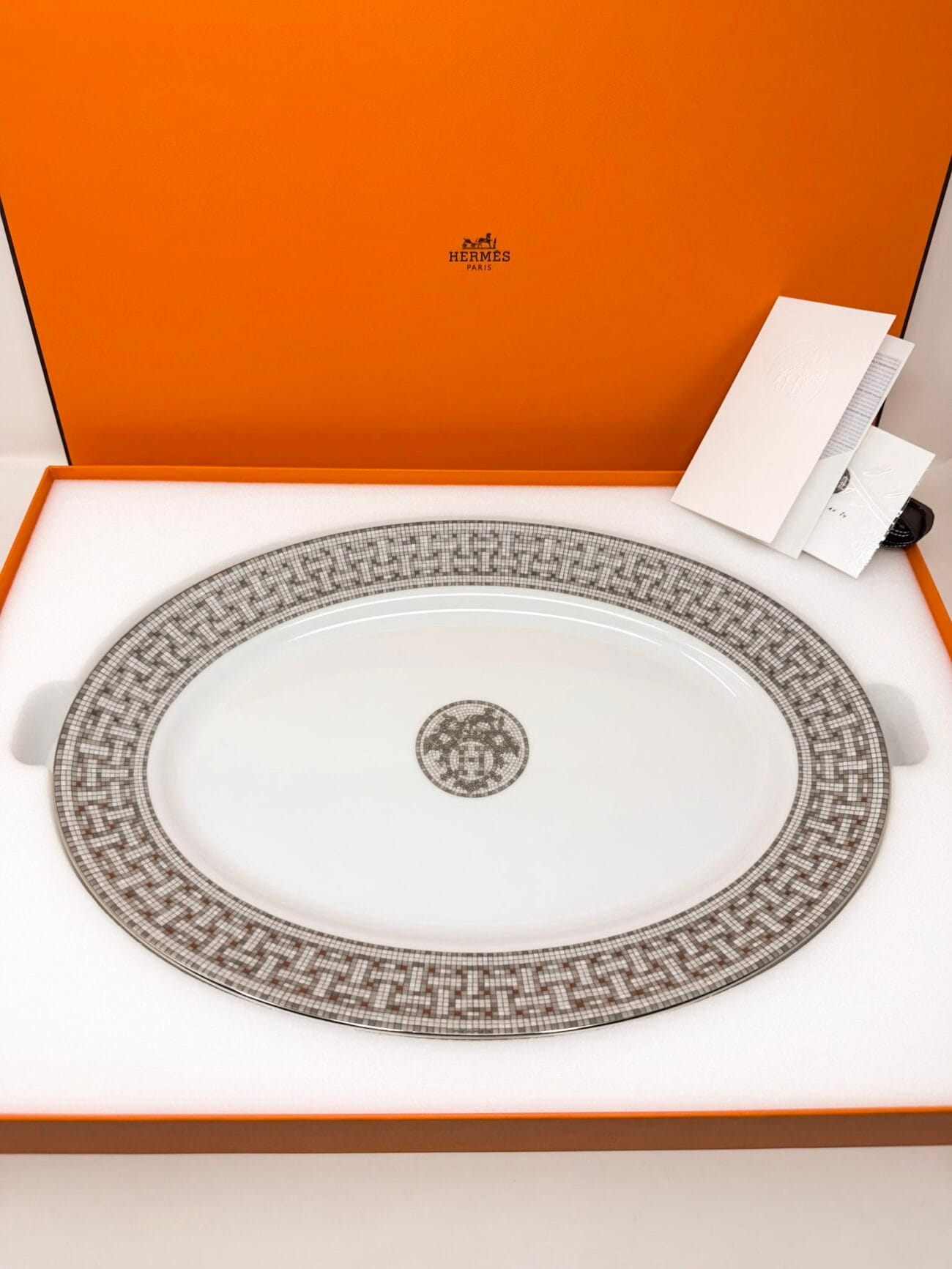 Hermès Mosaïque au 24 Platinum Oval Platter – Large Model