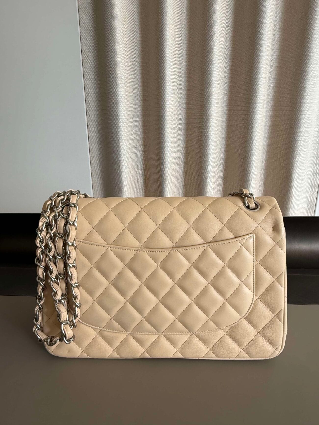 Chanel Classic Flap Jumbo 30 Light Beige Lambskin – back view