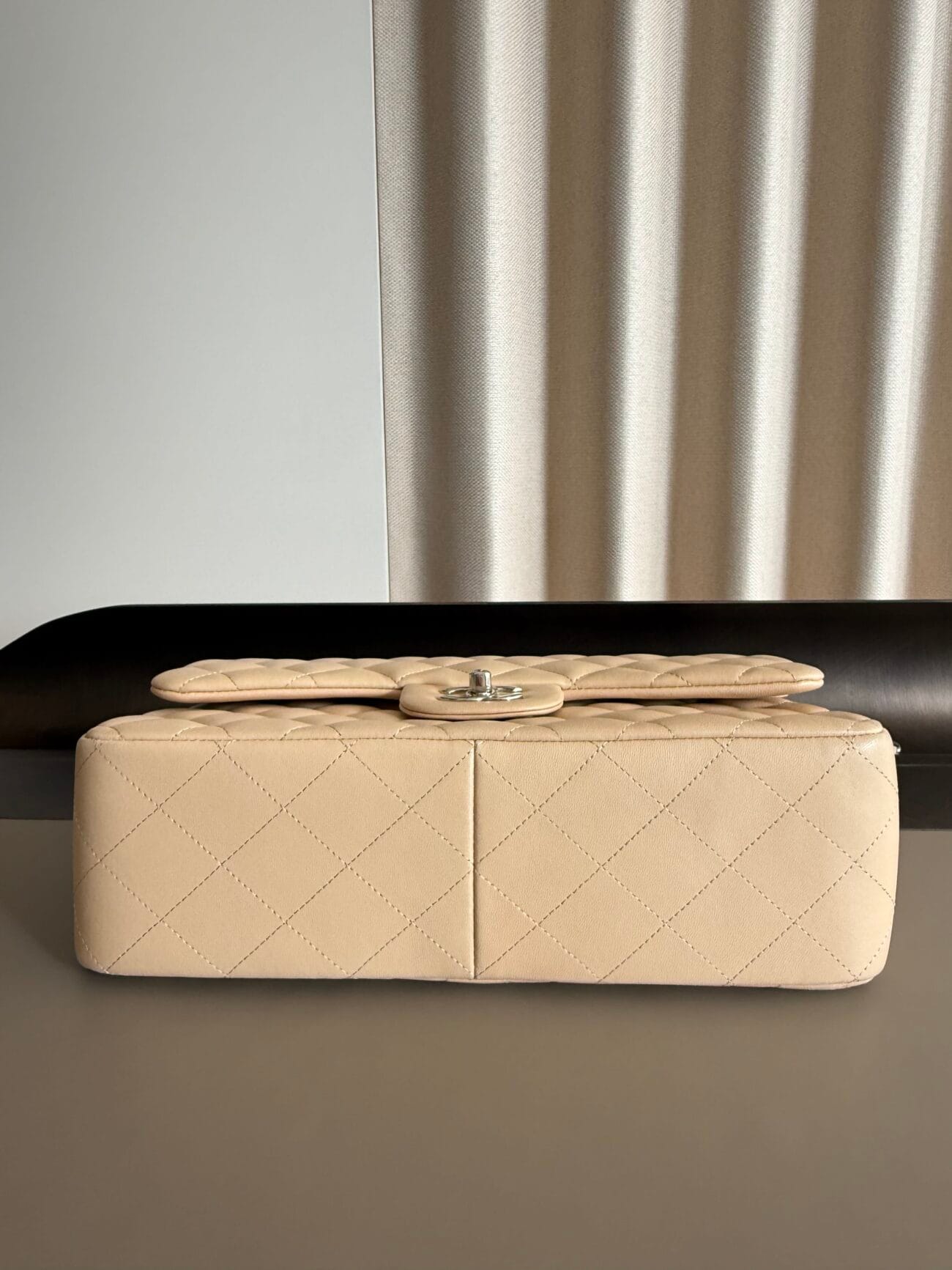 Chanel Classic Flap Jumbo 30 Light Beige Lambskin – bottom view