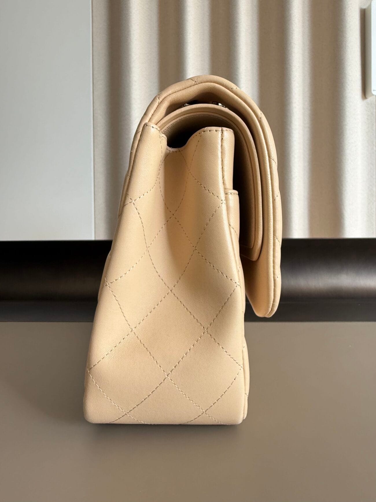 Chanel Classic Flap Jumbo 30 Light Beige Lambskin with Palladium Hardware – side view