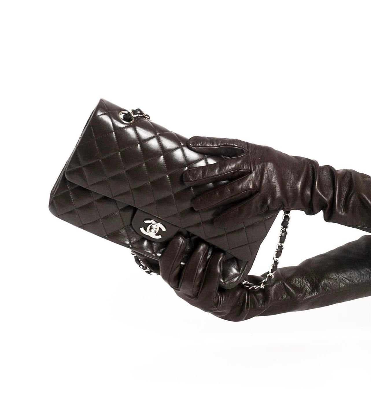 Brown Chanel Classic Flap with silver-tone CC hardware