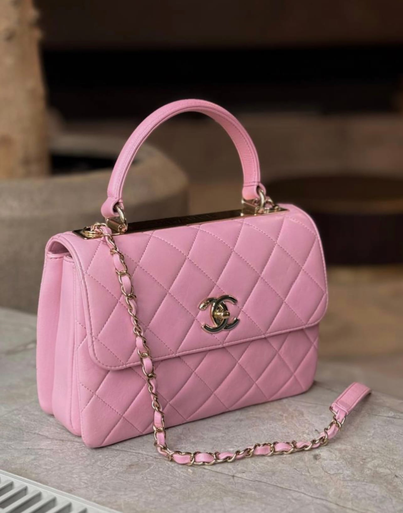 Chanel Handle Bag pink lambskin leather